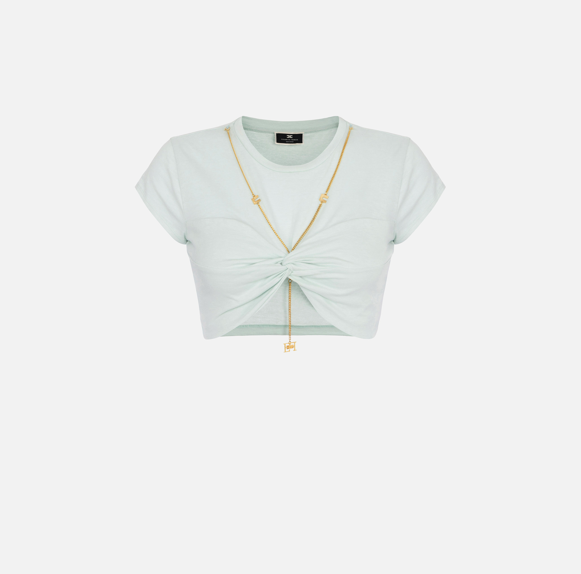 Cropped-T-Shirt aus Jersey mit Knoten - Elisabetta Franchi® Outlet