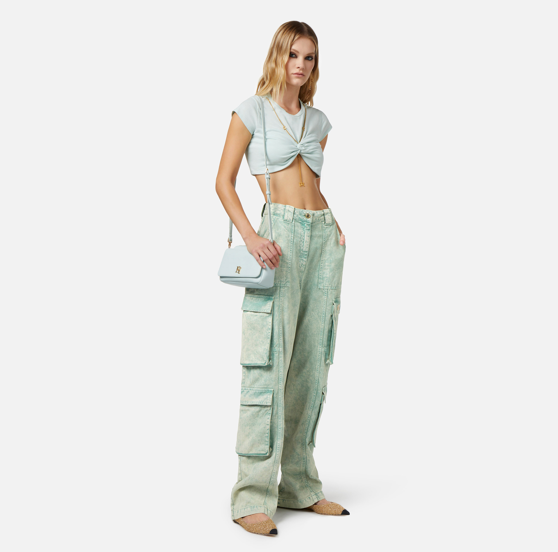 Cropped-T-Shirt aus Jersey mit Knoten - Elisabetta Franchi® Outlet