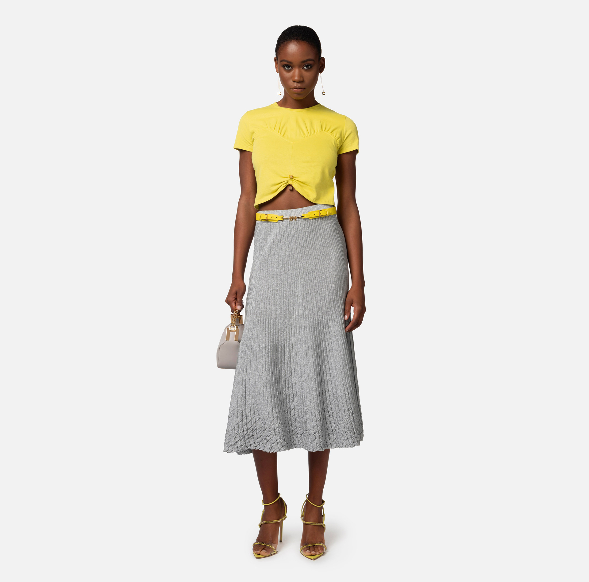 T-shirt cropped en jersey avec fronce | Elisabetta Franchi® Outlet