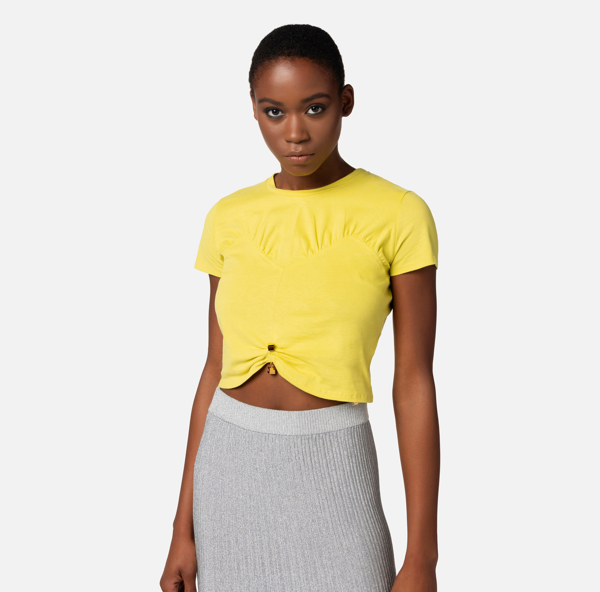 T-shirt cropped en jersey avec fronce | Elisabetta Franchi® Outlet