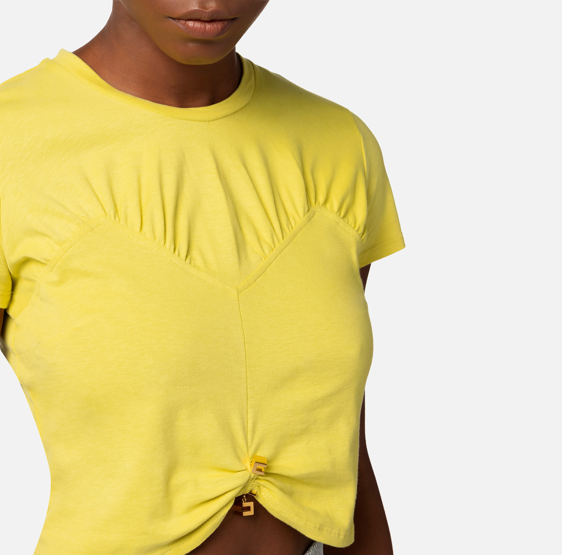 T-shirt cropped en jersey avec fronce | Elisabetta Franchi® Outlet