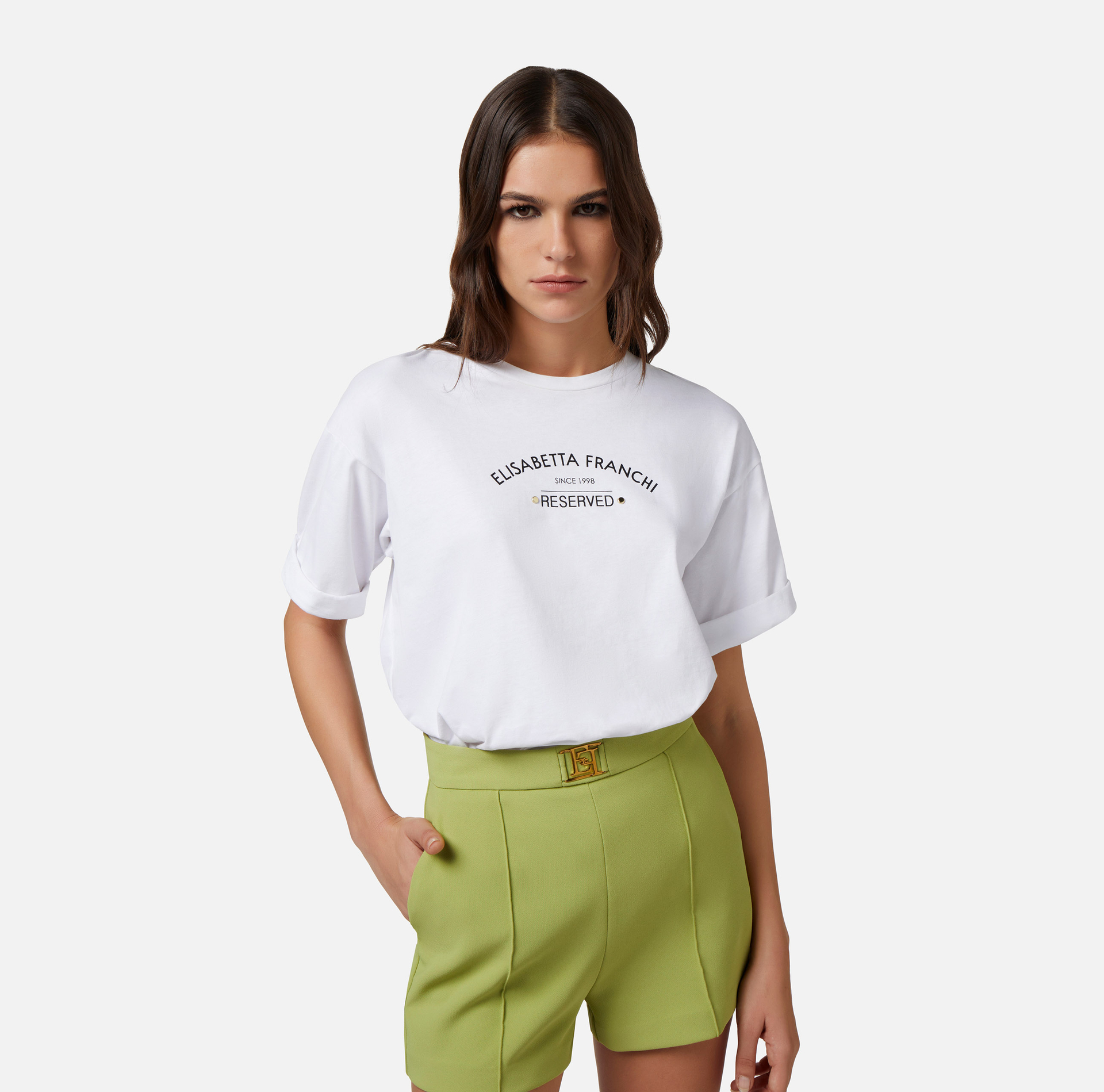 Jersey T-shirt with logo print - Elisabetta Franchi® Outlet