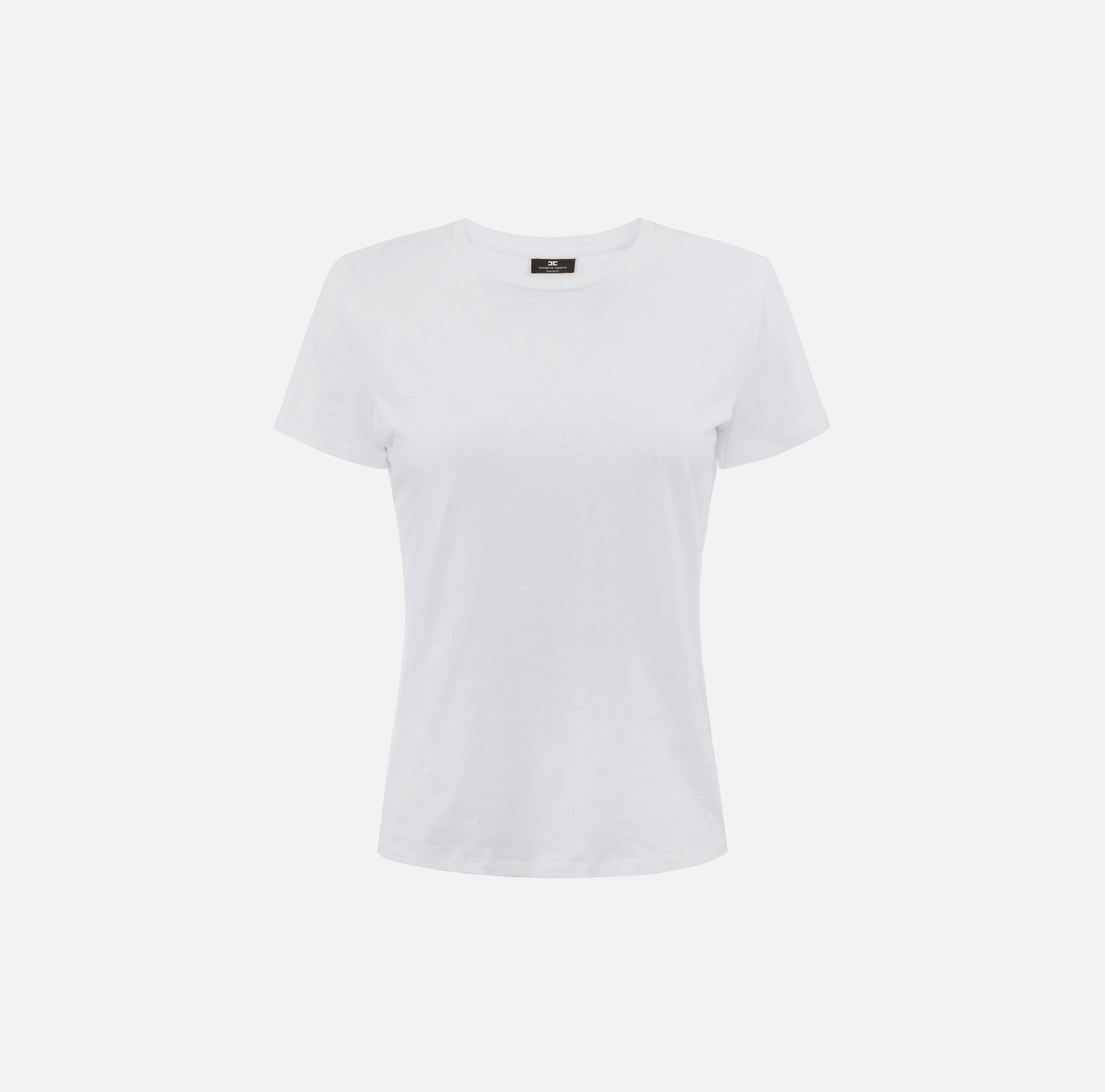 Jersey T-shirt with rhinestones logo - Elisabetta Franchi® Outlet