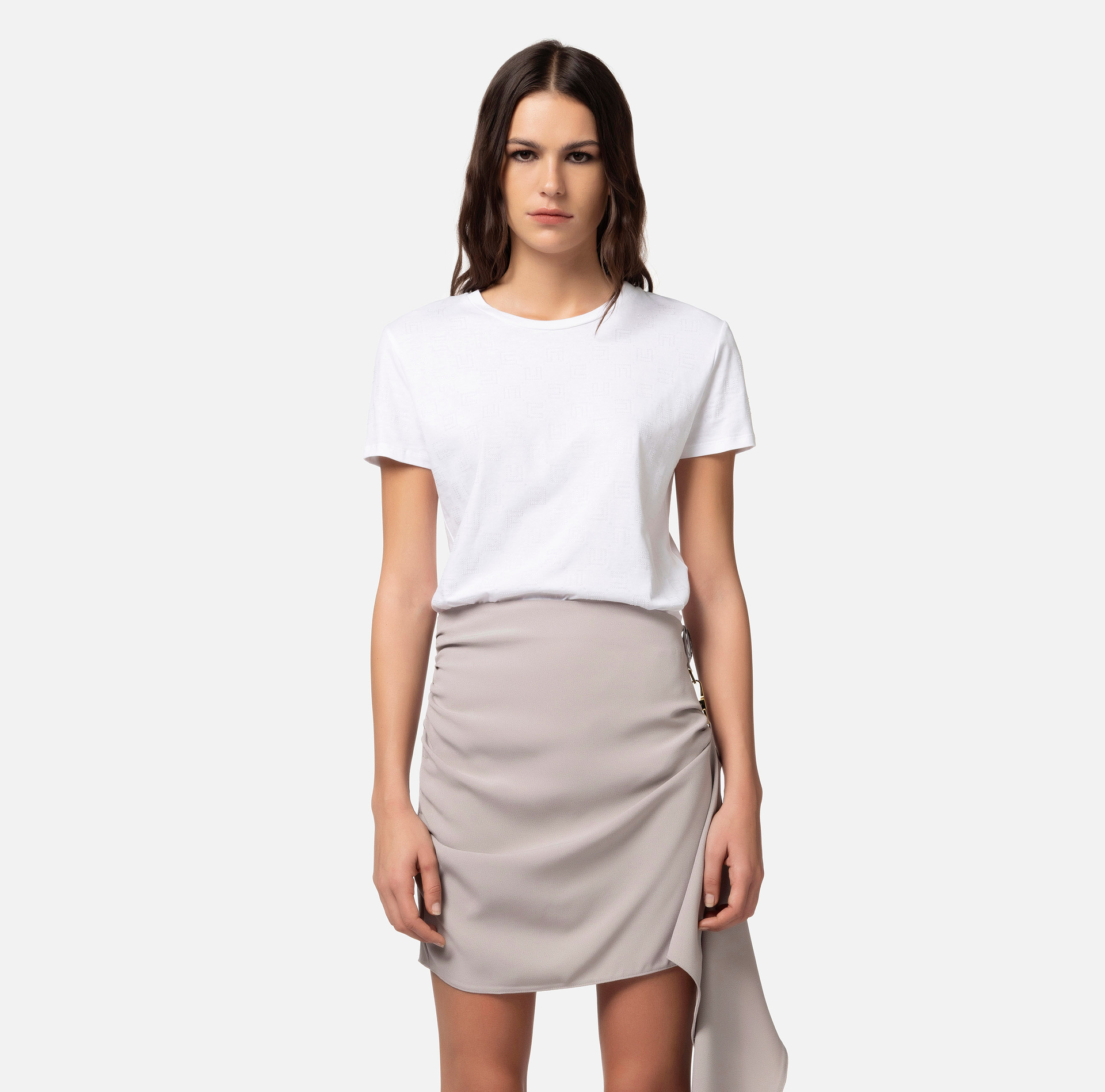 Jersey T-shirt with rhinestones logo - Elisabetta Franchi® Outlet