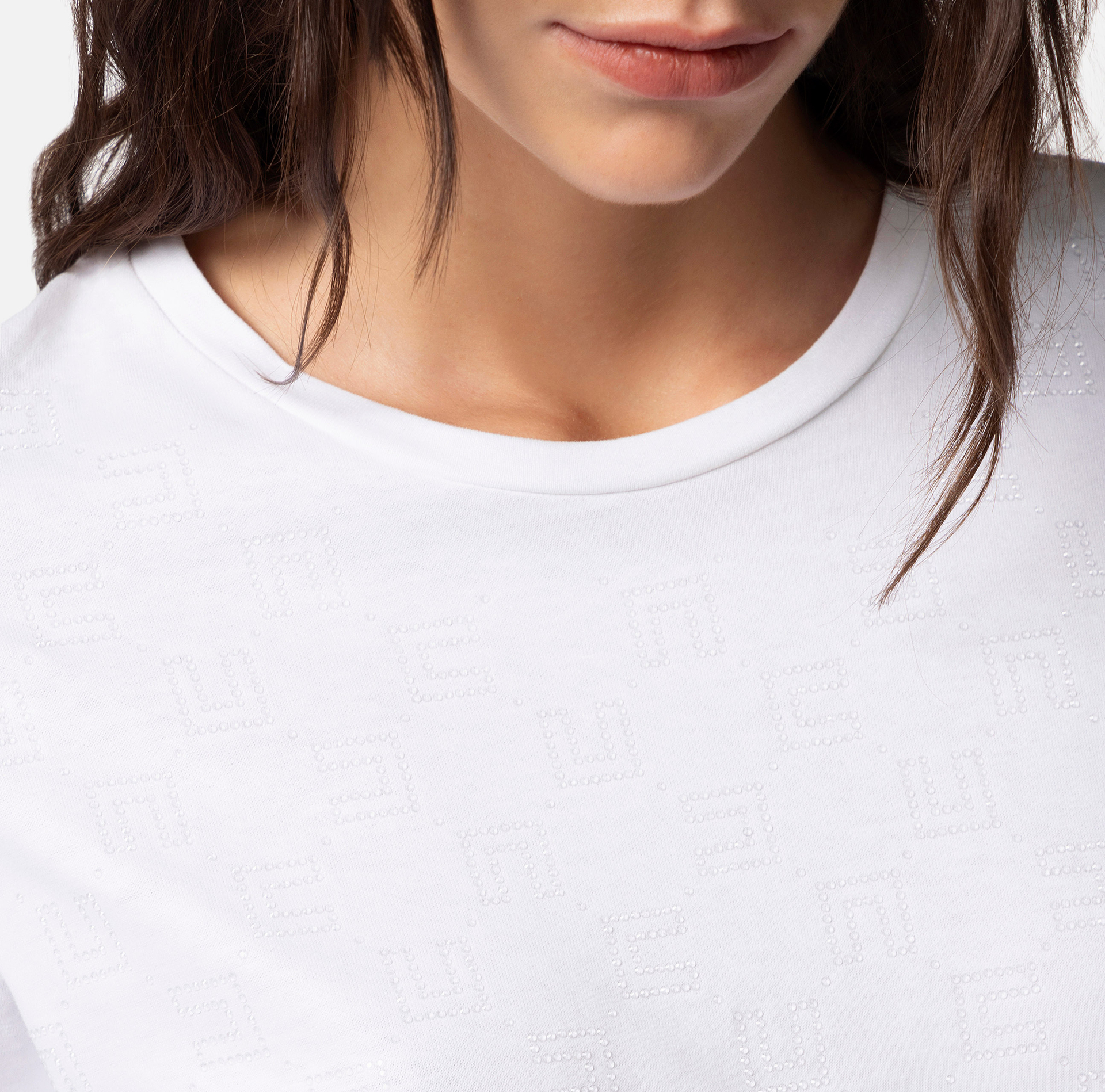 Jersey T-shirt with rhinestones logo - Elisabetta Franchi® Outlet