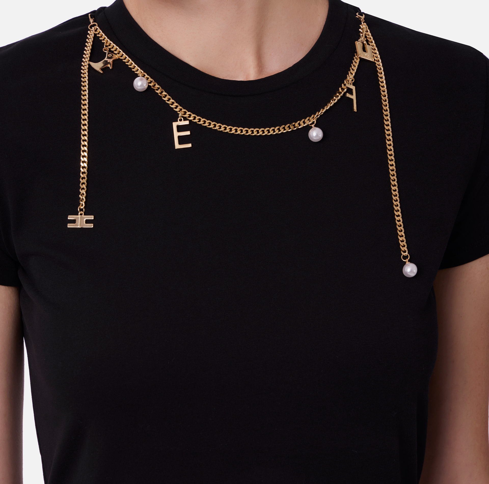 T-shirt with necklace detail - Elisabetta Franchi® Outlet