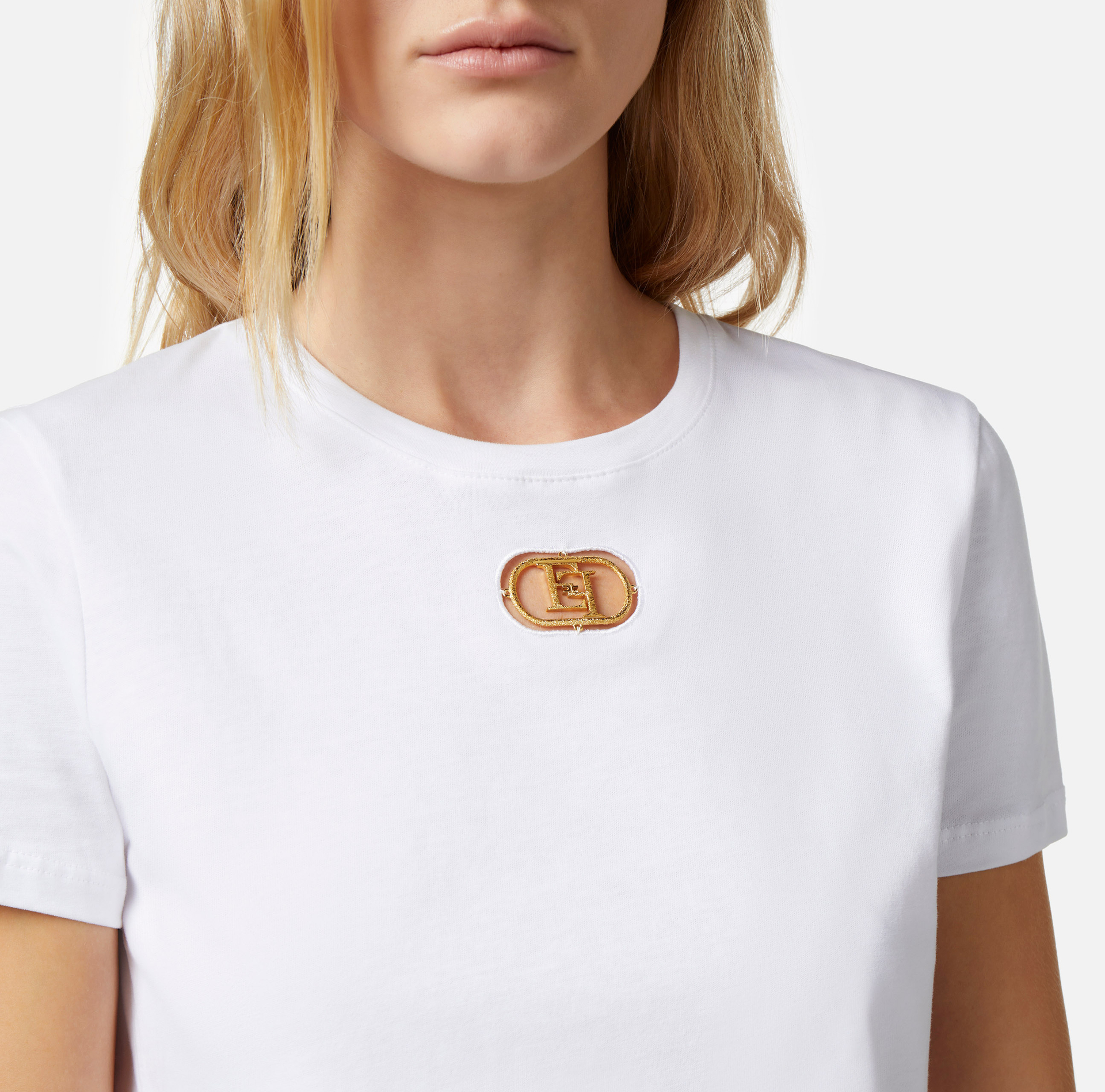 T-shirt in jersey con placca logo - Elisabetta Franchi® Outlet