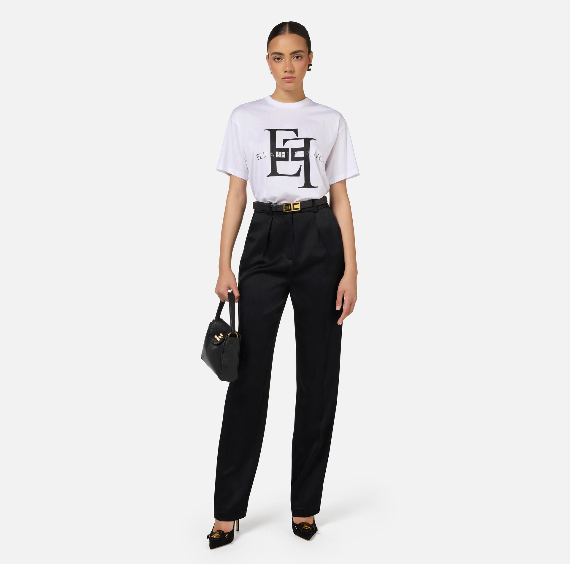 T-shirt in jersey con maxi logo - Elisabetta Franchi® Outlet