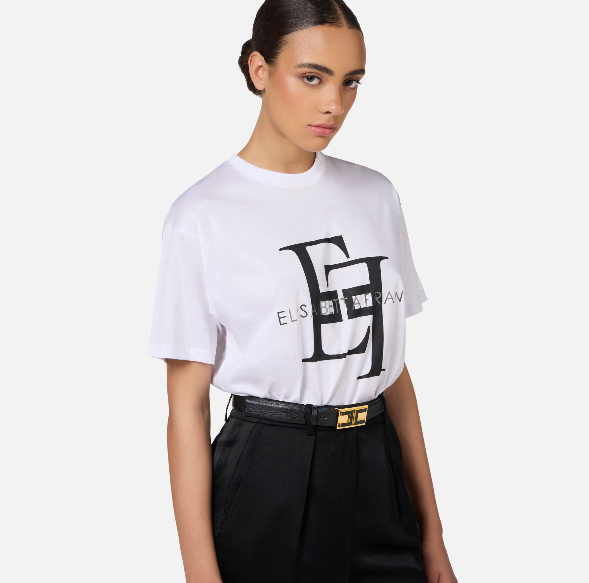 T-shirt in jersey con maxi logo - Elisabetta Franchi® Outlet