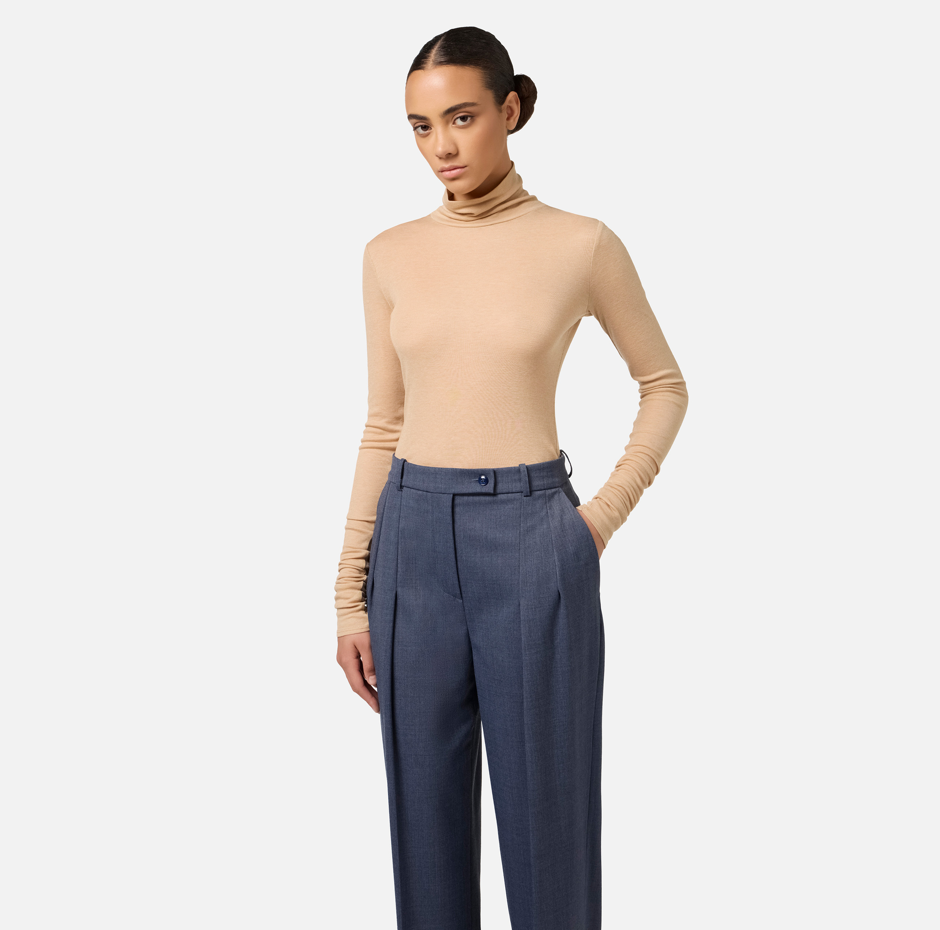 Wool and jersey turtleneck with logo - Elisabetta Franchi® Outlet