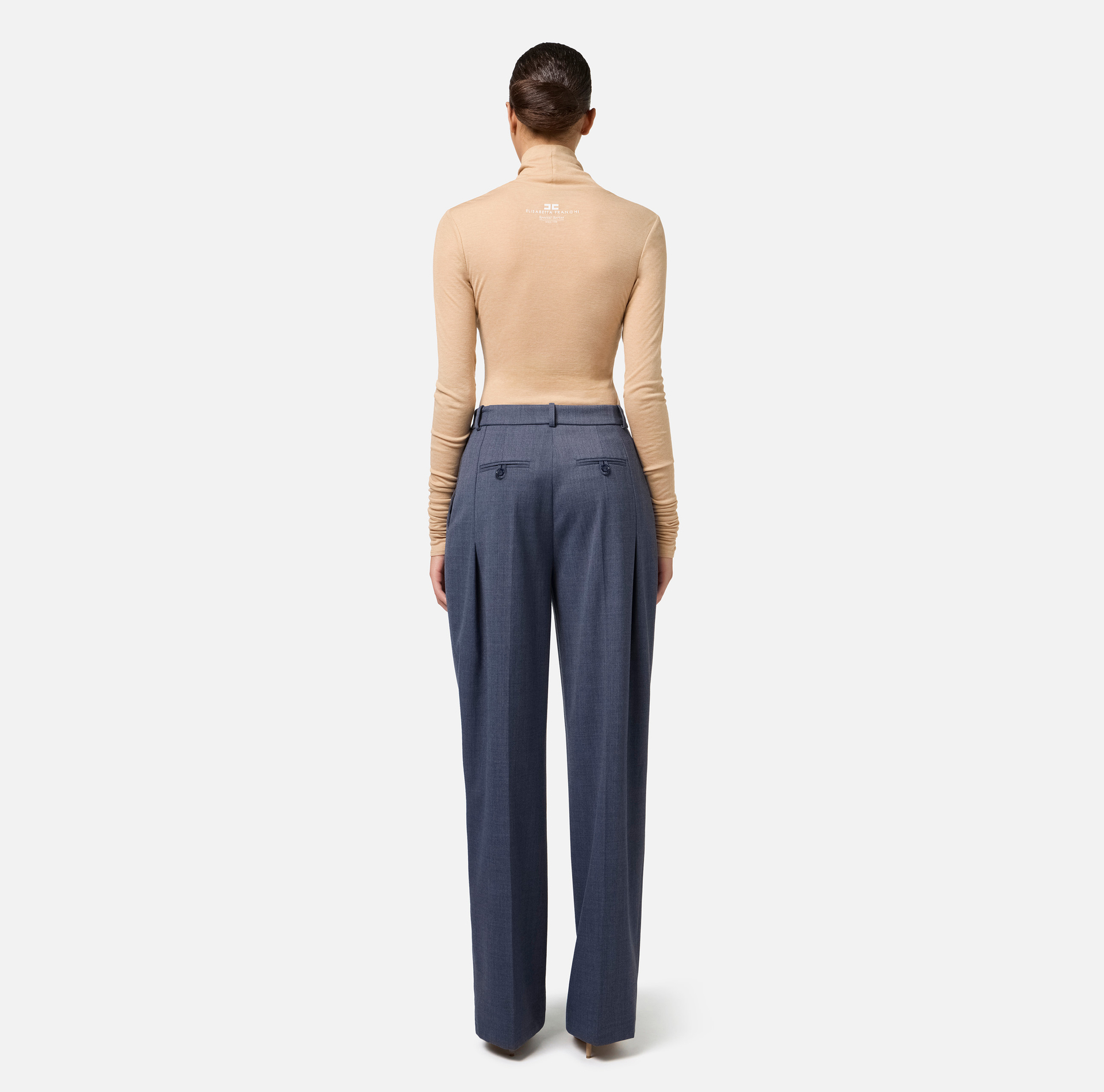 Wool and jersey turtleneck with logo | Elisabetta Franchi® Outlet