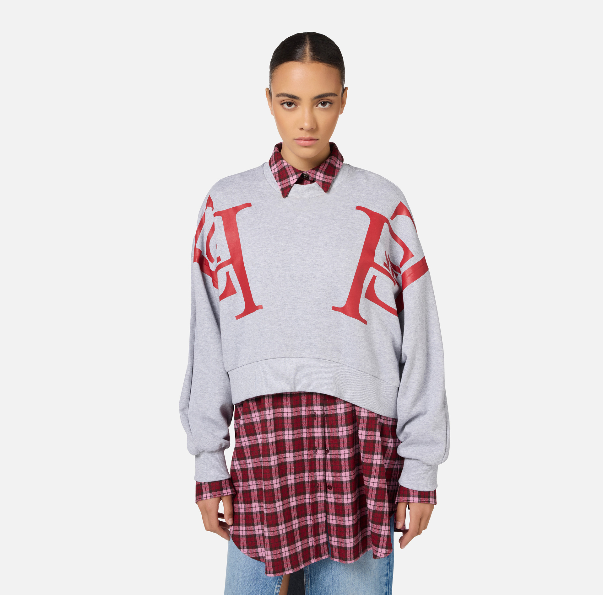 Sweat cropped en coton avec maxi logo - Elisabetta Franchi® Outlet