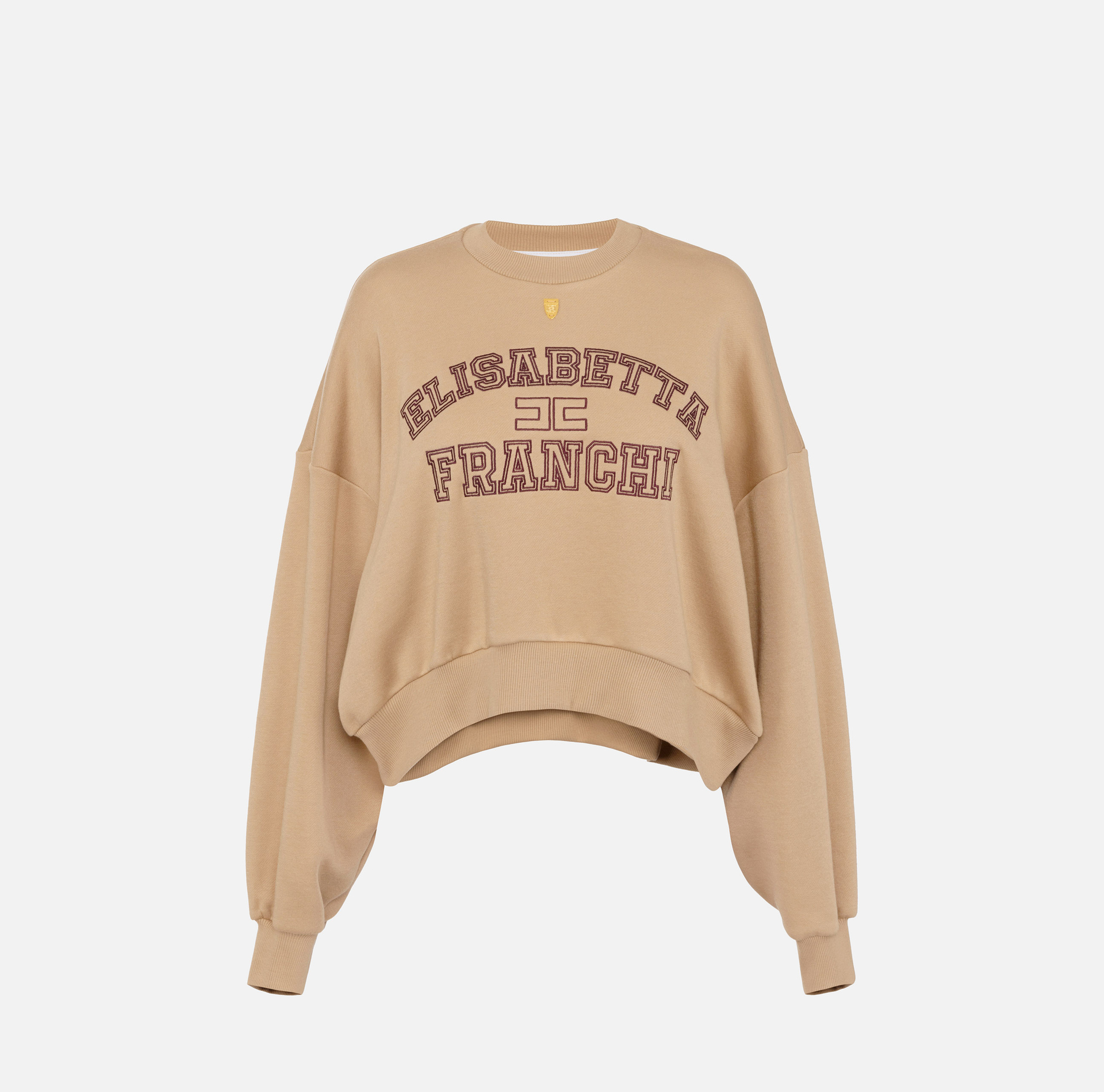 Cropped-Sweatshirt aus Baumwolle mit College-Logo | Elisabetta Franchi® Outlet
