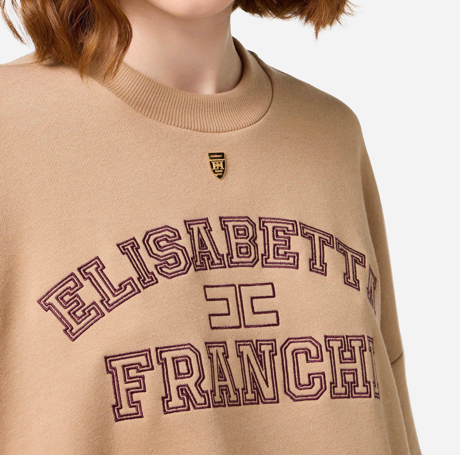 Cropped-Sweatshirt aus Baumwolle mit College-Logo - Elisabetta Franchi® Outlet