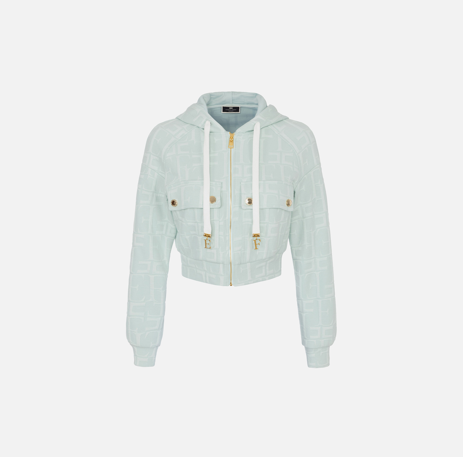 Sweatshirt aus Baumwoll-Jacquard mit Kapuze und Reißverschluss - Elisabetta Franchi® Outlet