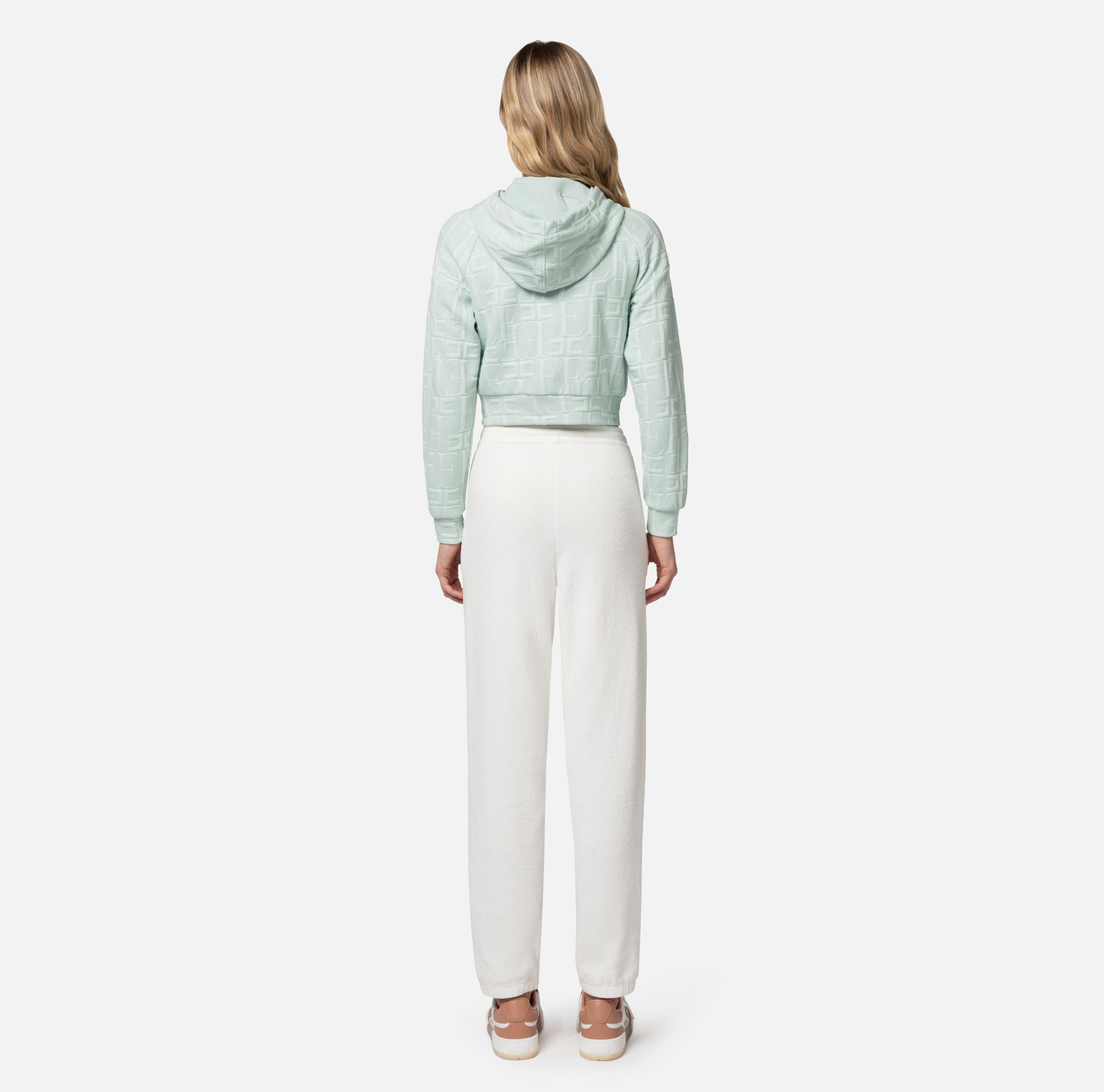 Sweatshirt aus Baumwoll-Jacquard mit Kapuze und Reißverschluss - Elisabetta Franchi® Outlet