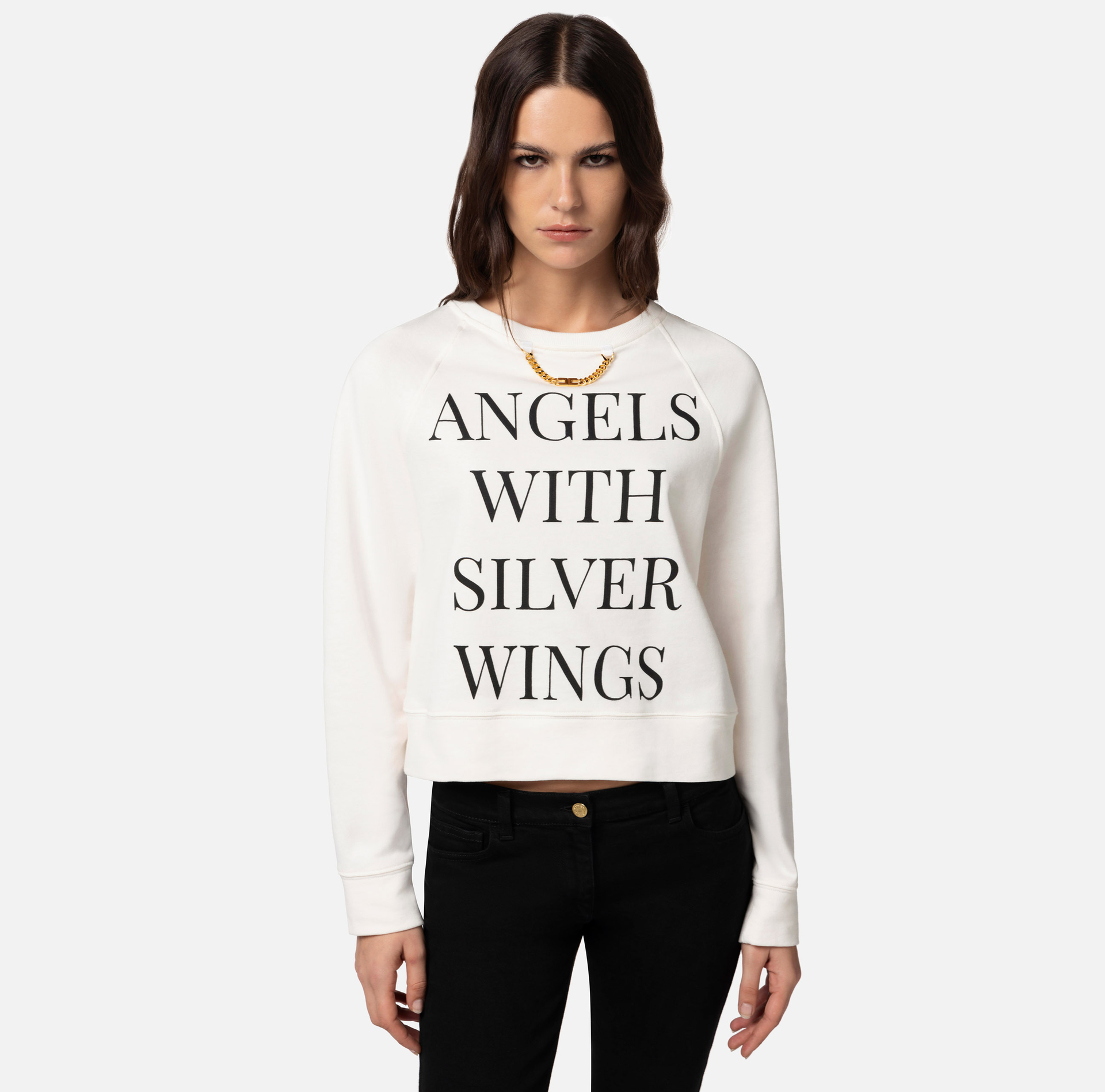 Crew neck cotton sweatshirt with print - Elisabetta Franchi® Outlet