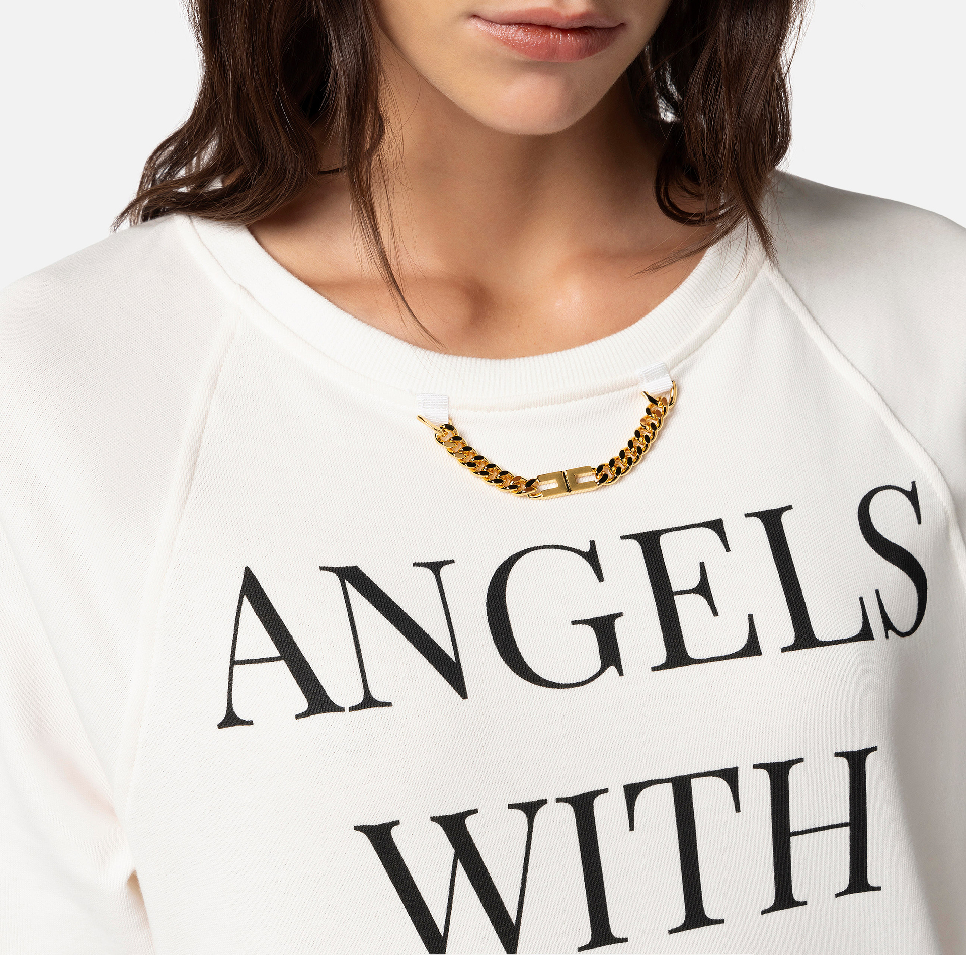 Crew neck cotton sweatshirt with print - Elisabetta Franchi® Outlet
