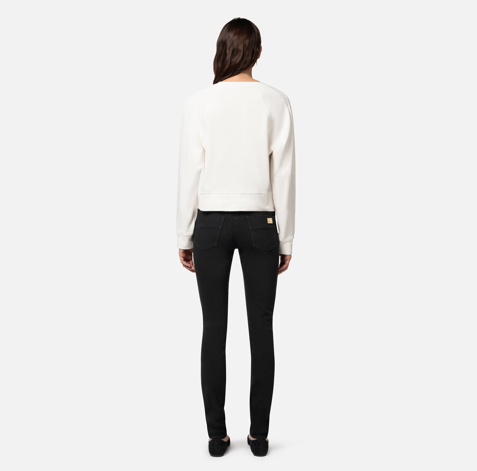 Crew neck cotton sweatshirt with print - Elisabetta Franchi® Outlet