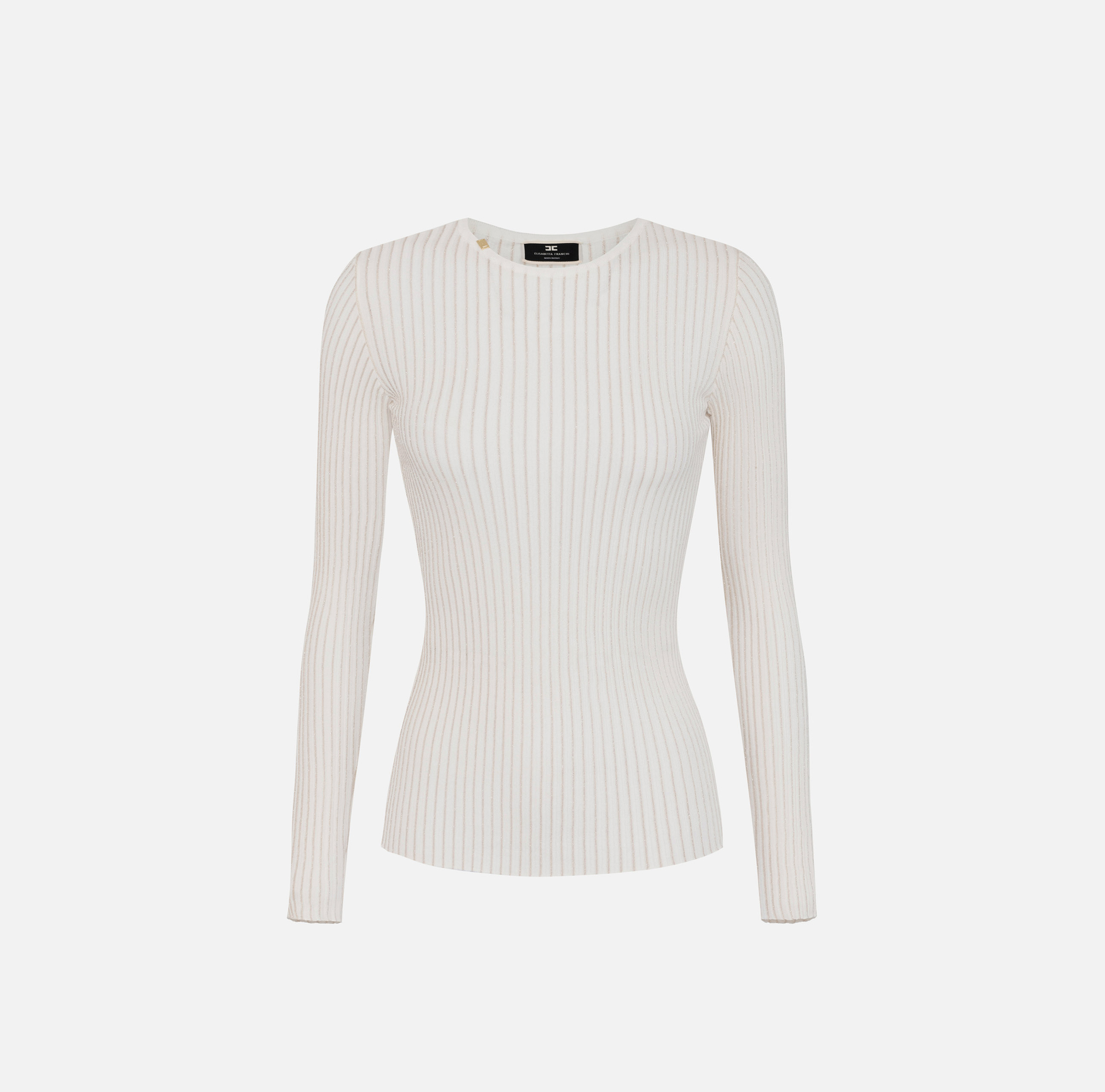 Crew neck shirt in narrow-ribbed lurex and viscose fabric - Elisabetta Franchi® Outlet