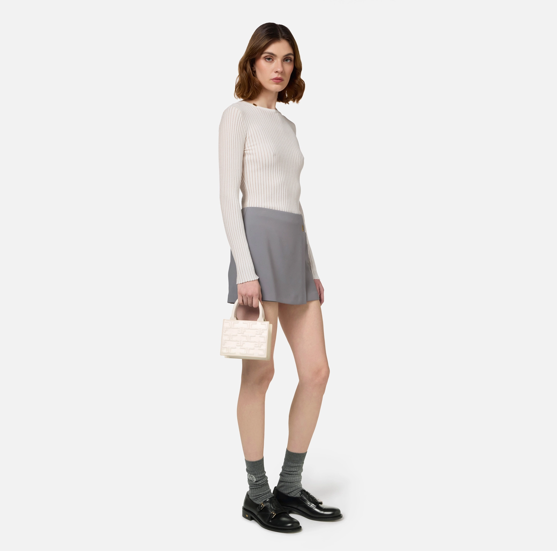 Crew neck shirt in narrow-ribbed lurex and viscose fabric - Elisabetta Franchi® Outlet