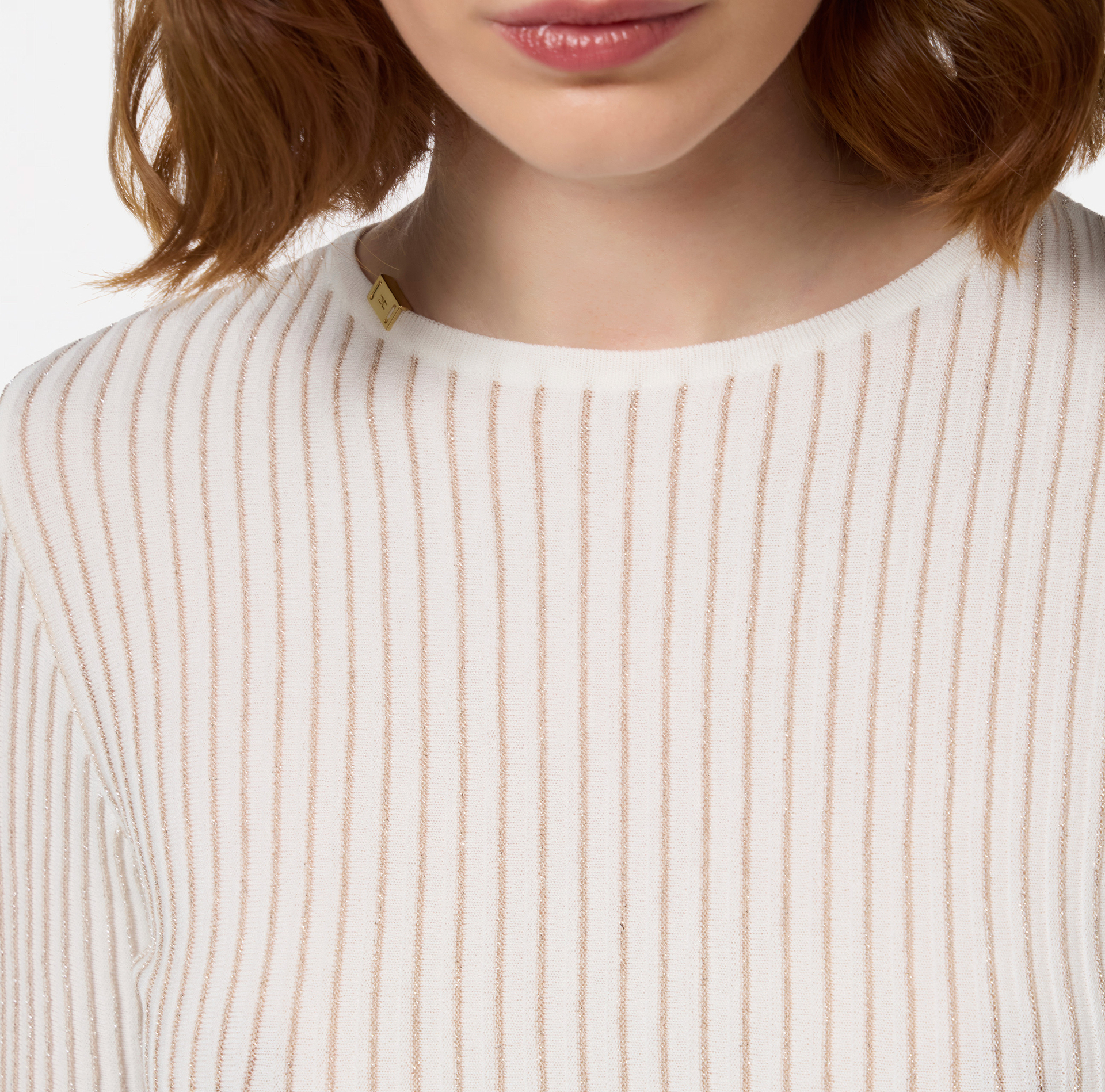 Crew neck shirt in narrow-ribbed lurex and viscose fabric - Elisabetta Franchi® Outlet