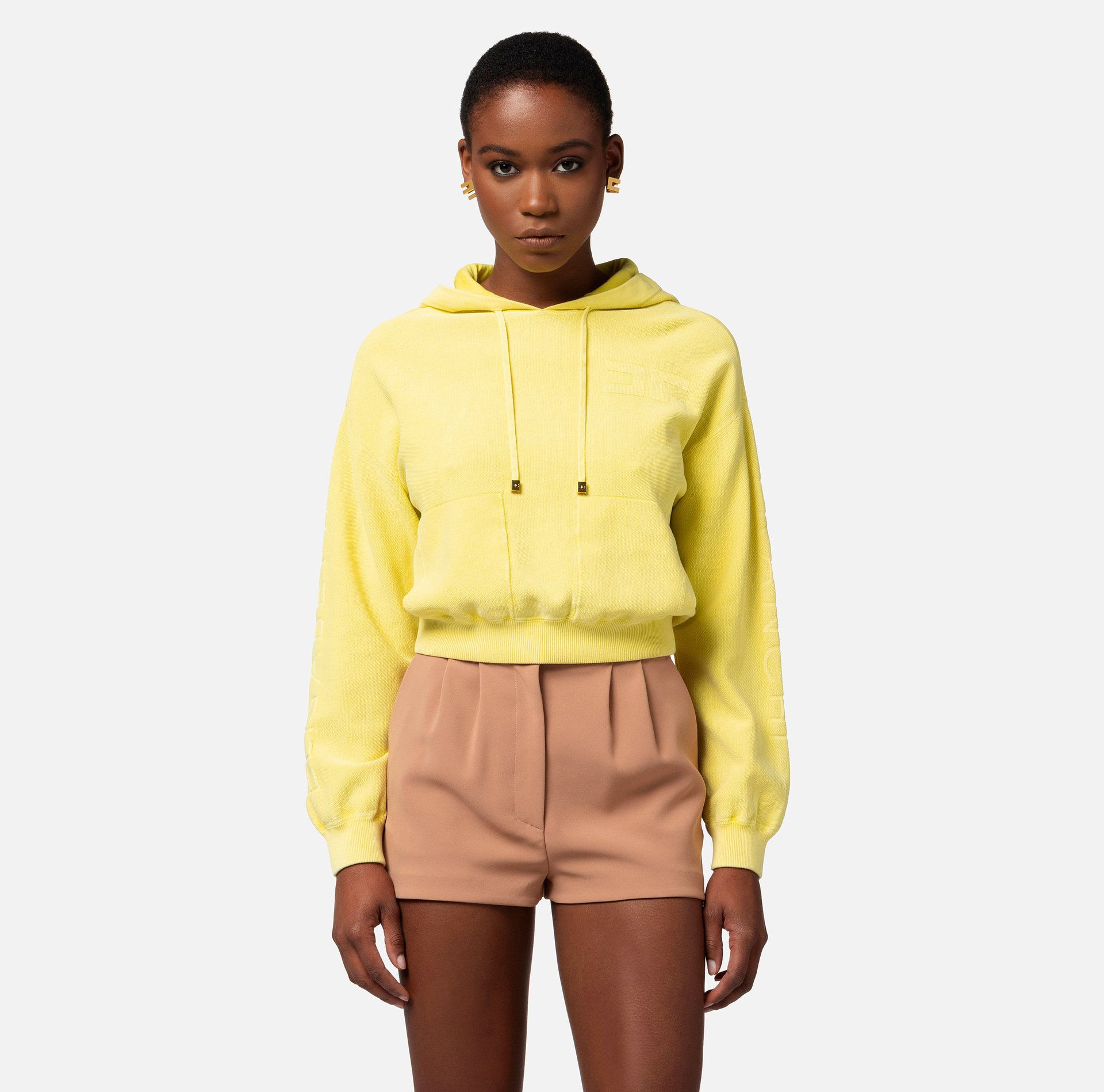 Sweat à capuche en coton stone wash - Elisabetta Franchi® Outlet