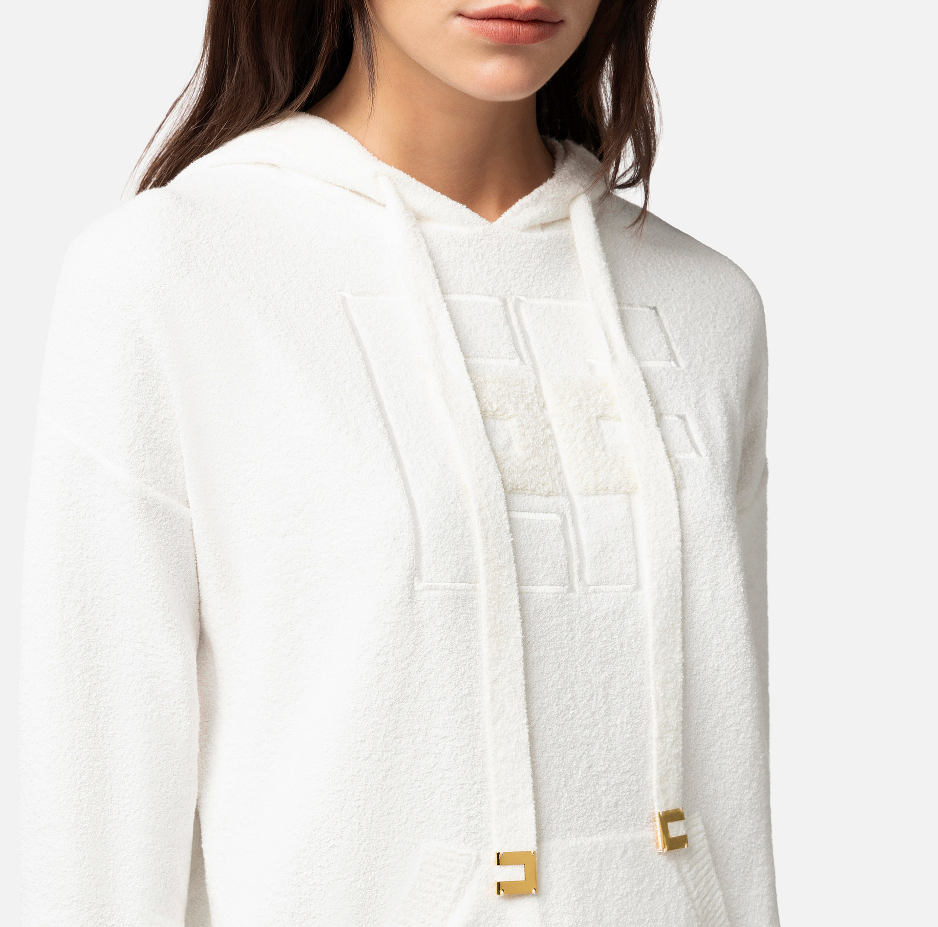 Bouclé cotton sweatshirt with logo | Elisabetta Franchi® Outlet