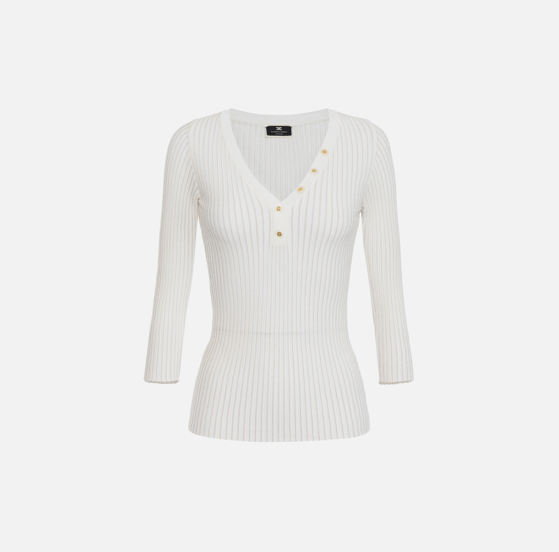 Maglia scollo a V in viscosa e lurex a costine - Elisabetta Franchi® Outlet