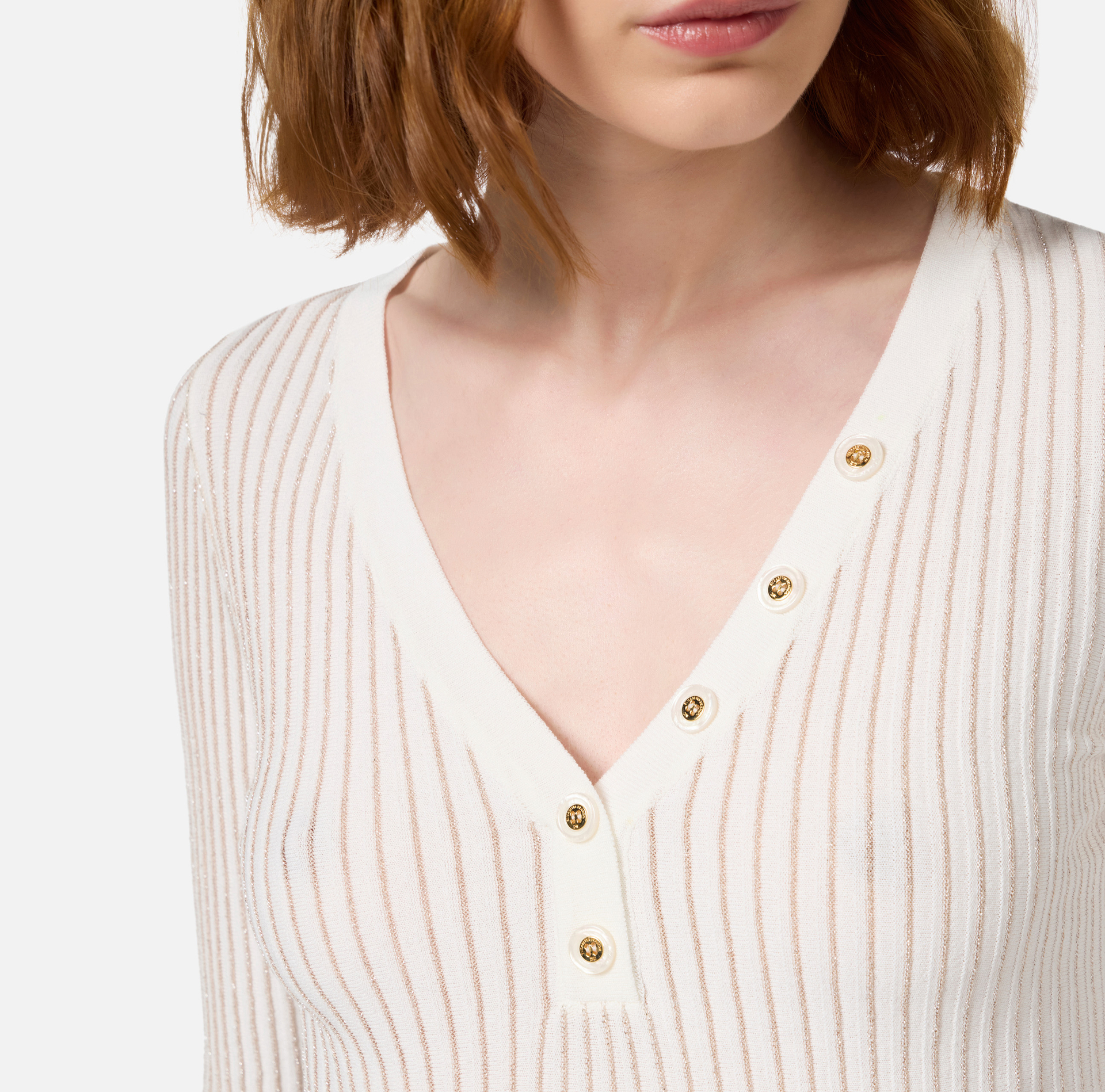 Maglia scollo a V in viscosa e lurex a costine - Elisabetta Franchi® Outlet