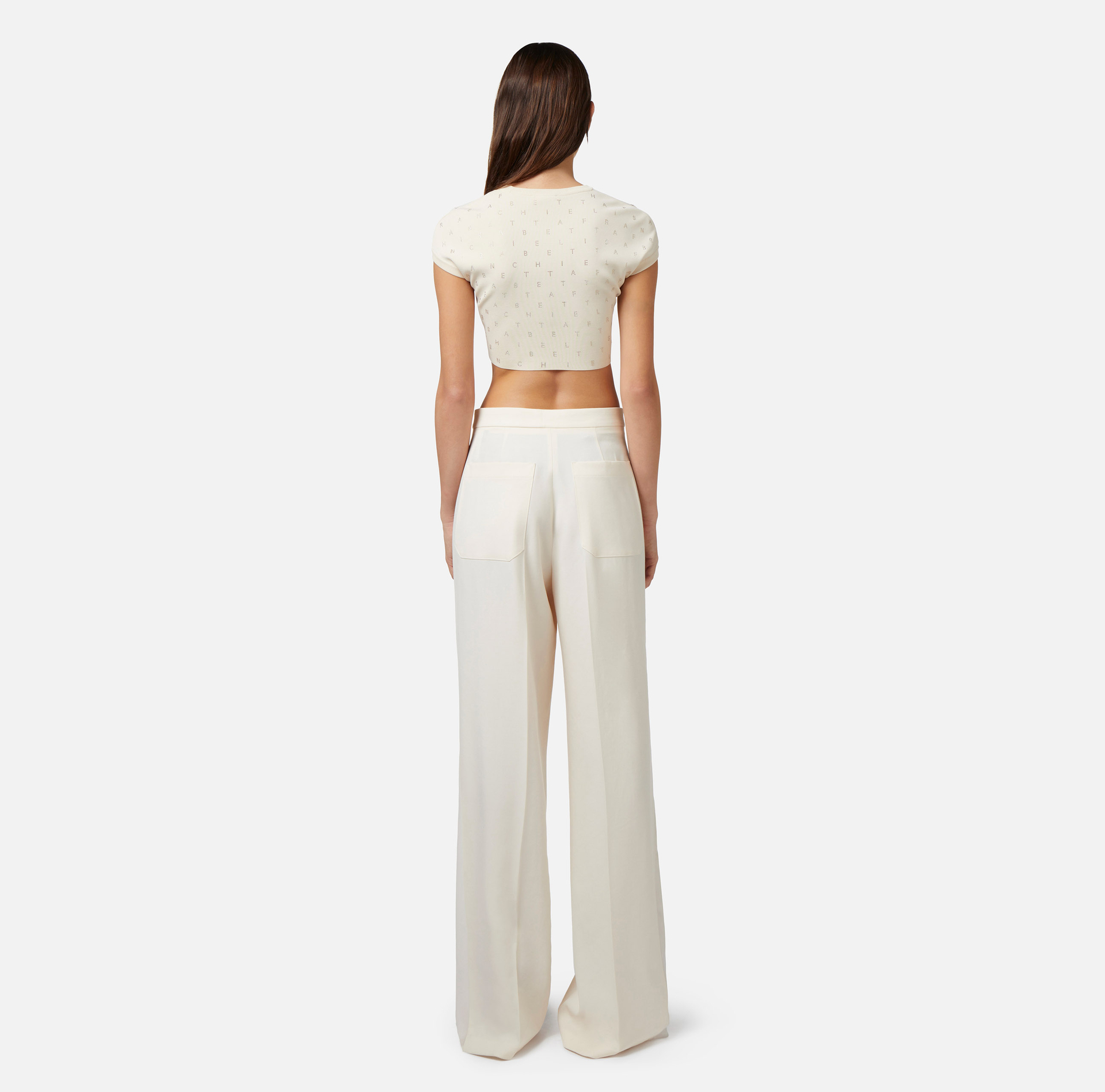 Cropped top in viscose with rhinestone lettering - Elisabetta Franchi® Outlet