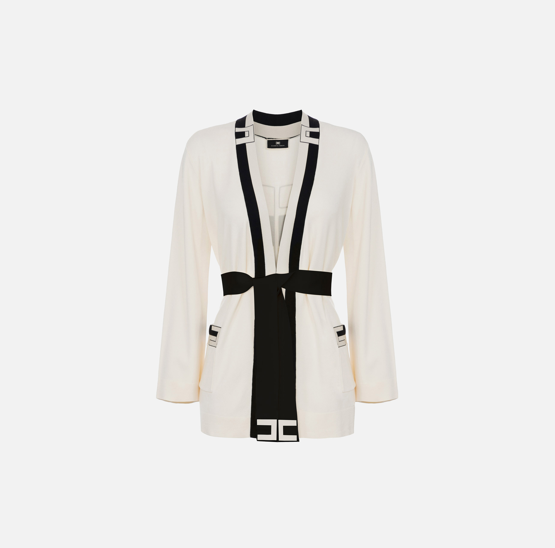 Kimono cardigan in jacquard viscose fabric - Elisabetta Franchi® Outlet