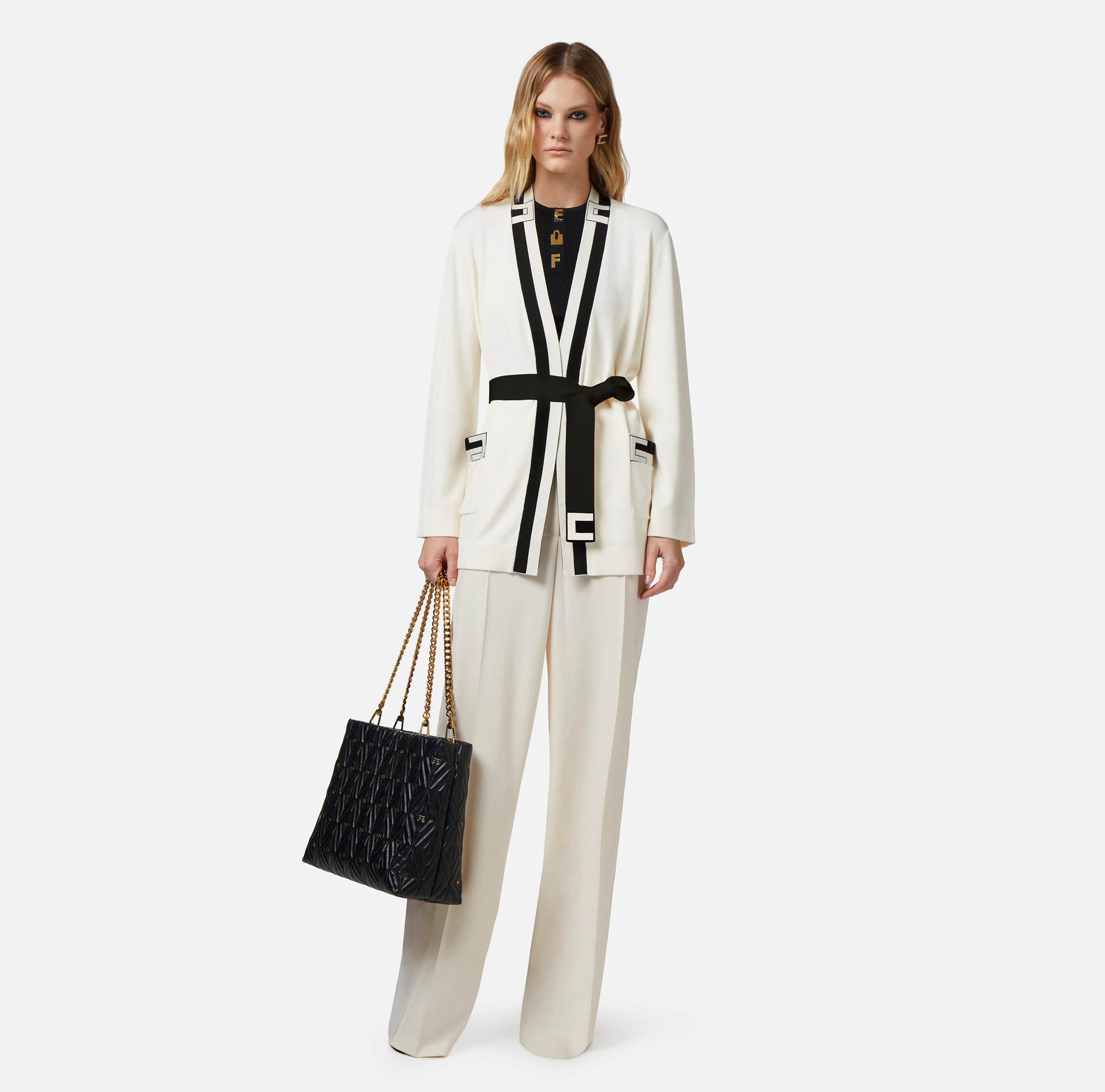 Kimono cardigan in jacquard viscose fabric - Elisabetta Franchi® Outlet