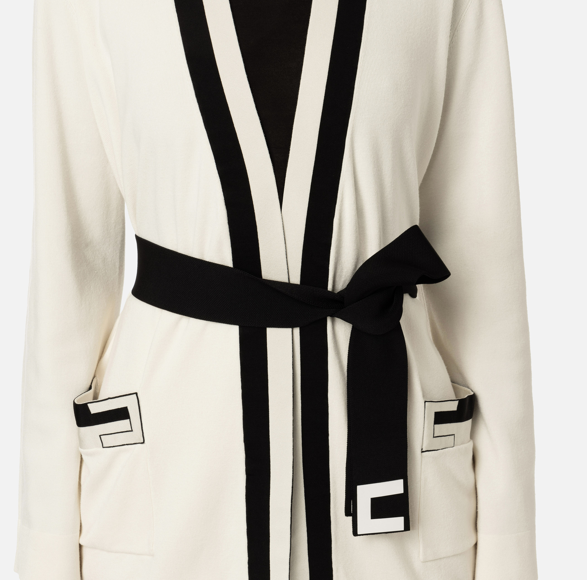 Kimono cardigan in jacquard viscose fabric - Elisabetta Franchi® Outlet