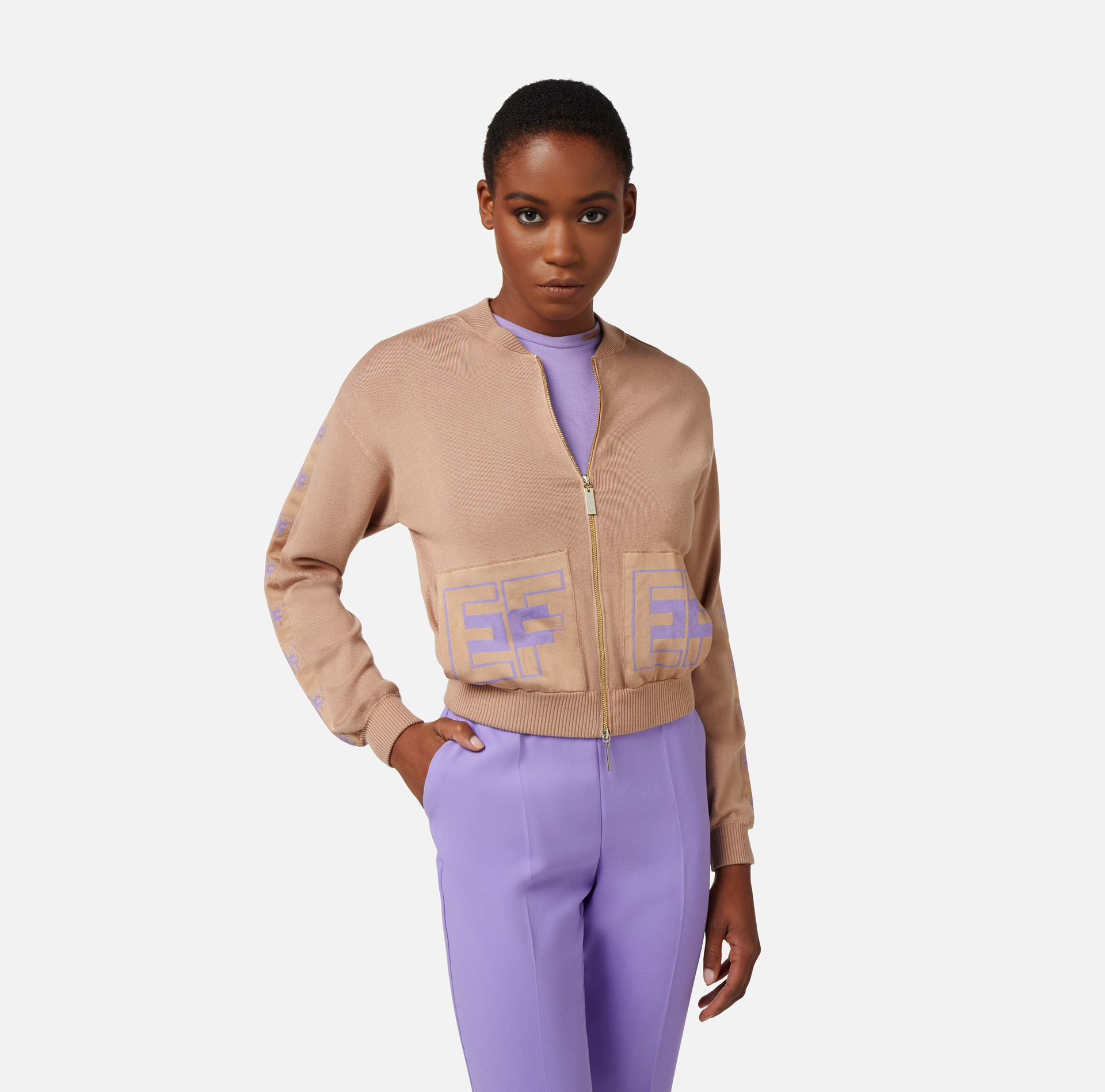 Viscose bomber jacket with logoed bands - Elisabetta Franchi® Outlet