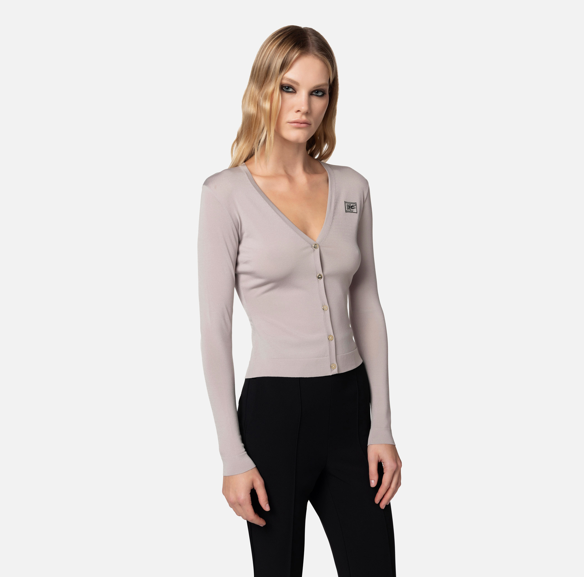 Cardigan aus Rayon mit Logo - Elisabetta Franchi® Outlet