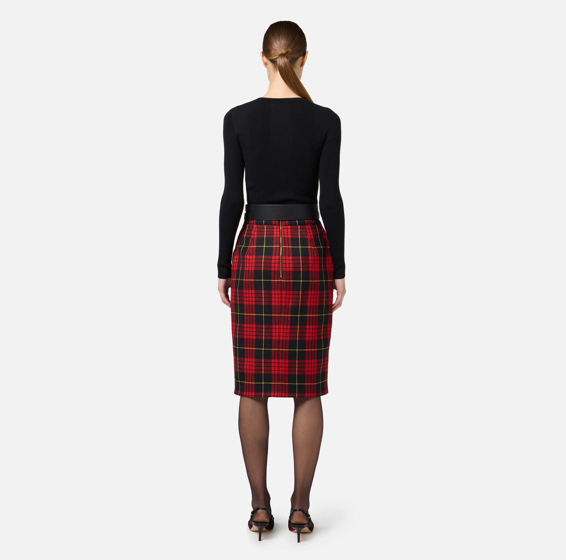 Jersey cuello redondo de viscosa y seda de canalé con logotipo bordado - Elisabetta Franchi® Outlet