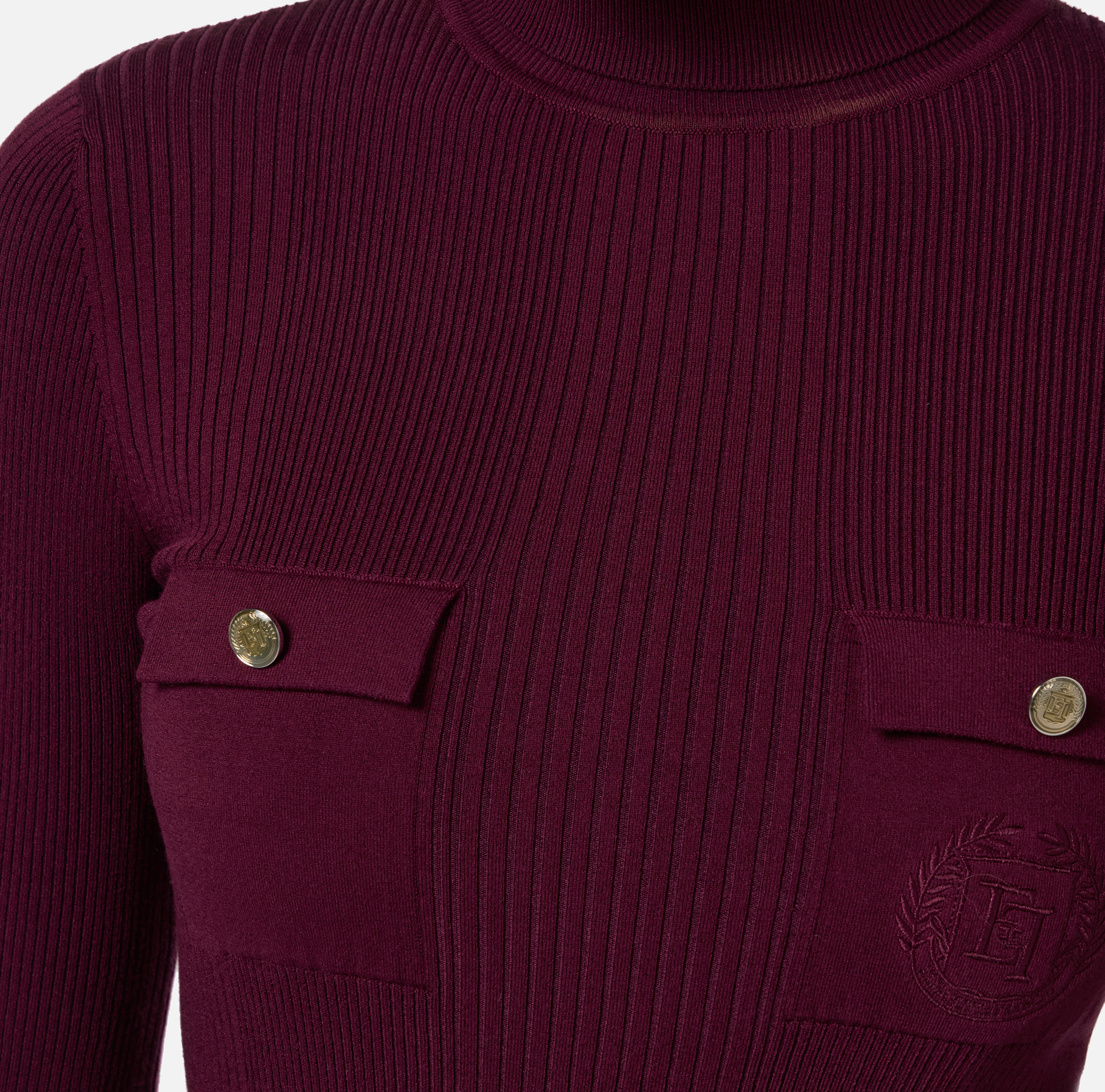 Turtleneck shirt in narrow-ribbed viscose and silk fabric with logo embroidery - Elisabetta Franchi® Outlet