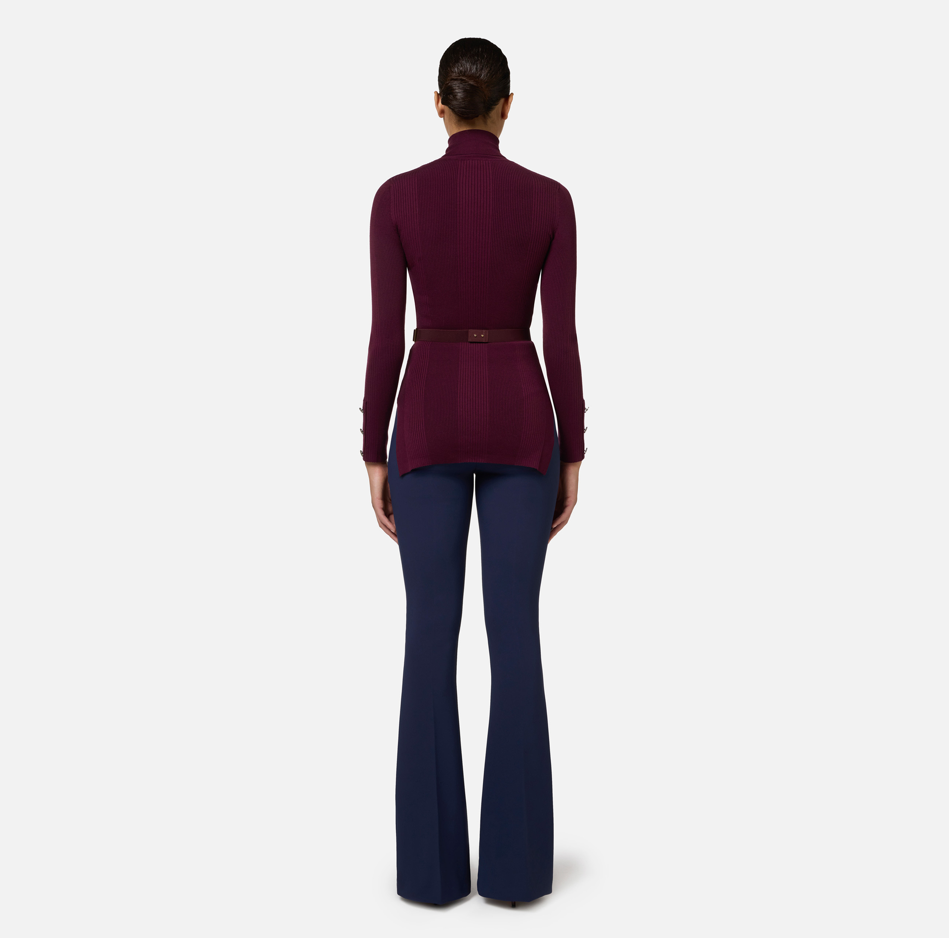 Turtleneck shirt in narrow-ribbed viscose and silk fabric with logo embroidery - Elisabetta Franchi® Outlet