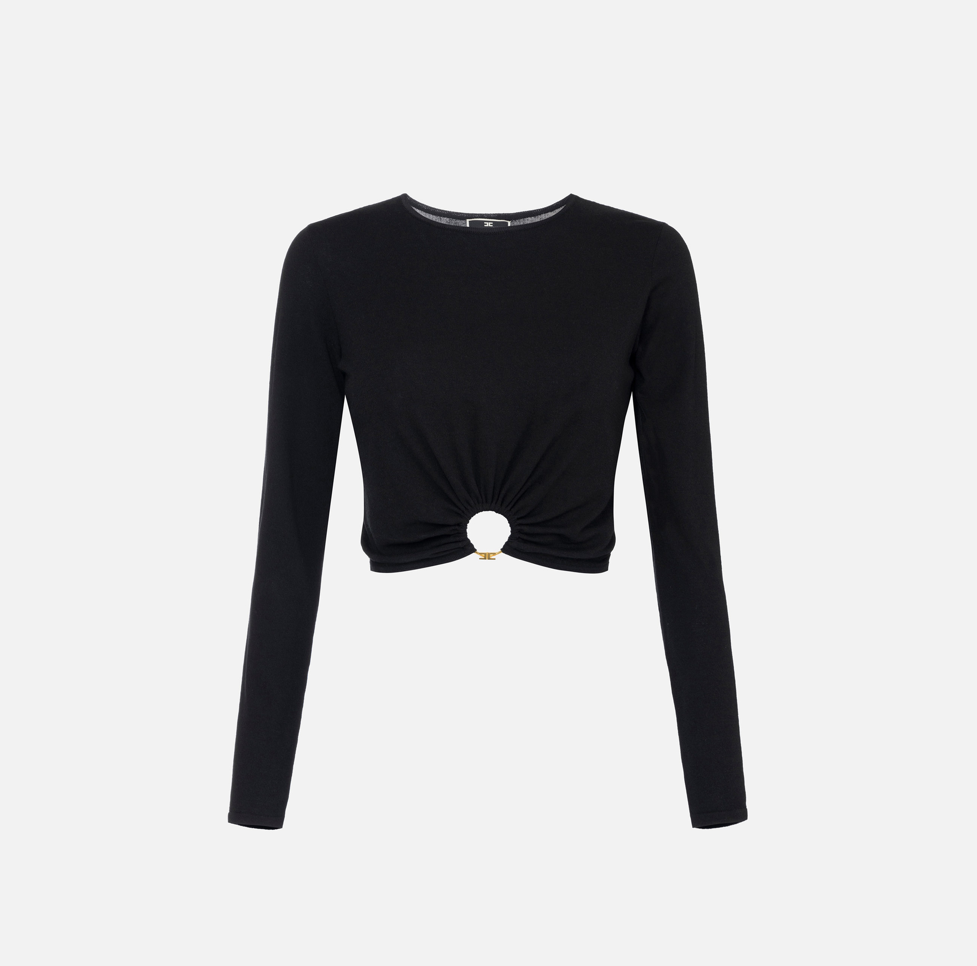 Viscose cropped top with ring - Elisabetta Franchi® Outlet