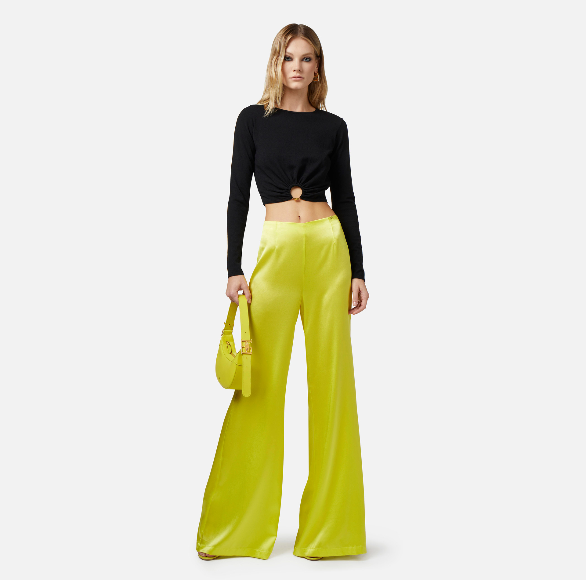 Viscose cropped top with ring - Elisabetta Franchi® Outlet