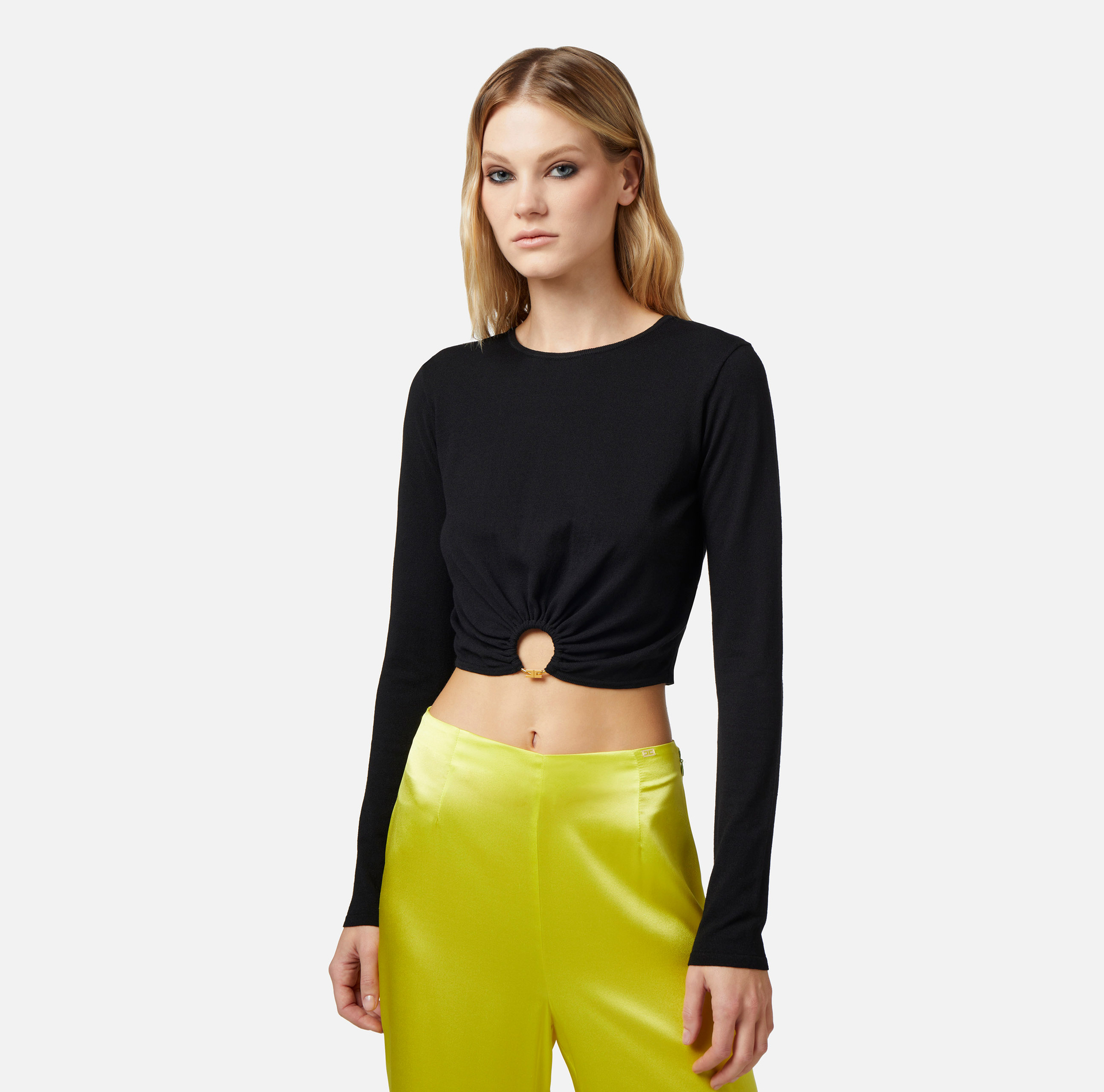 Viscose cropped top with ring - Elisabetta Franchi® Outlet