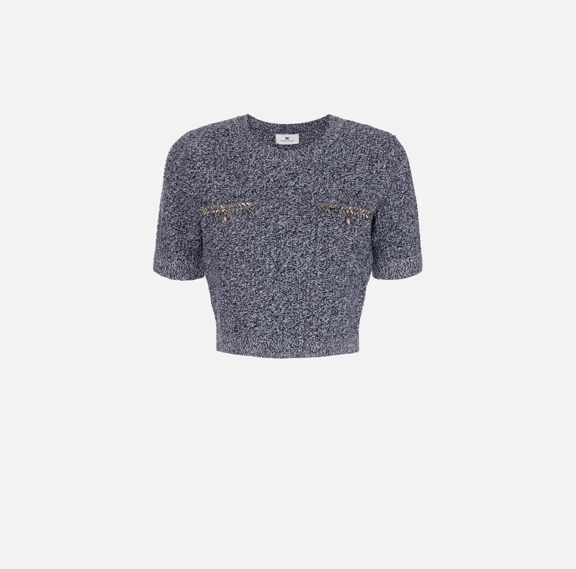 Tricot cropped en laine bouclée avec broderie - Elisabetta Franchi® Outlet
