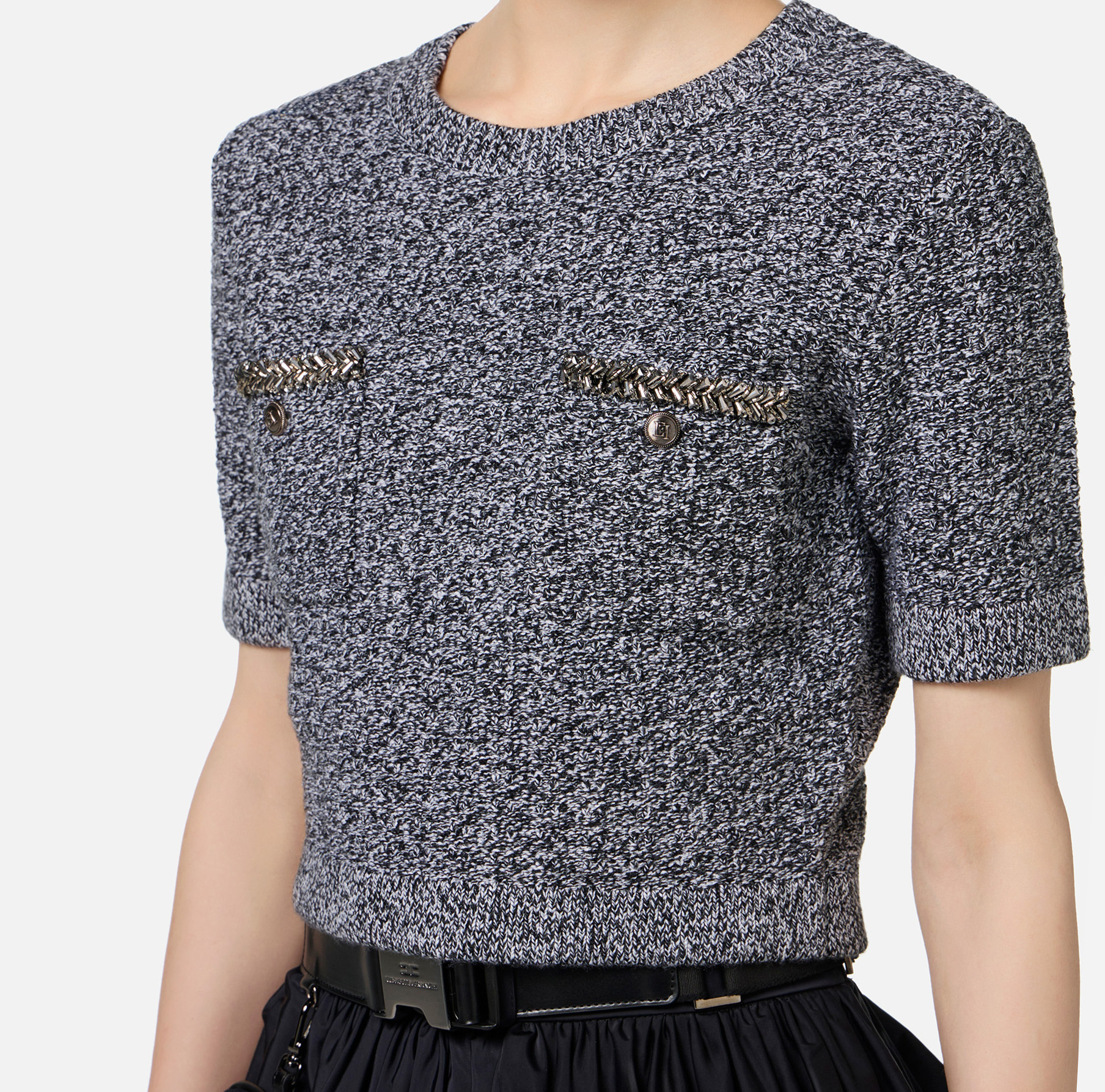 Tricot cropped en laine bouclée avec broderie - Elisabetta Franchi® Outlet