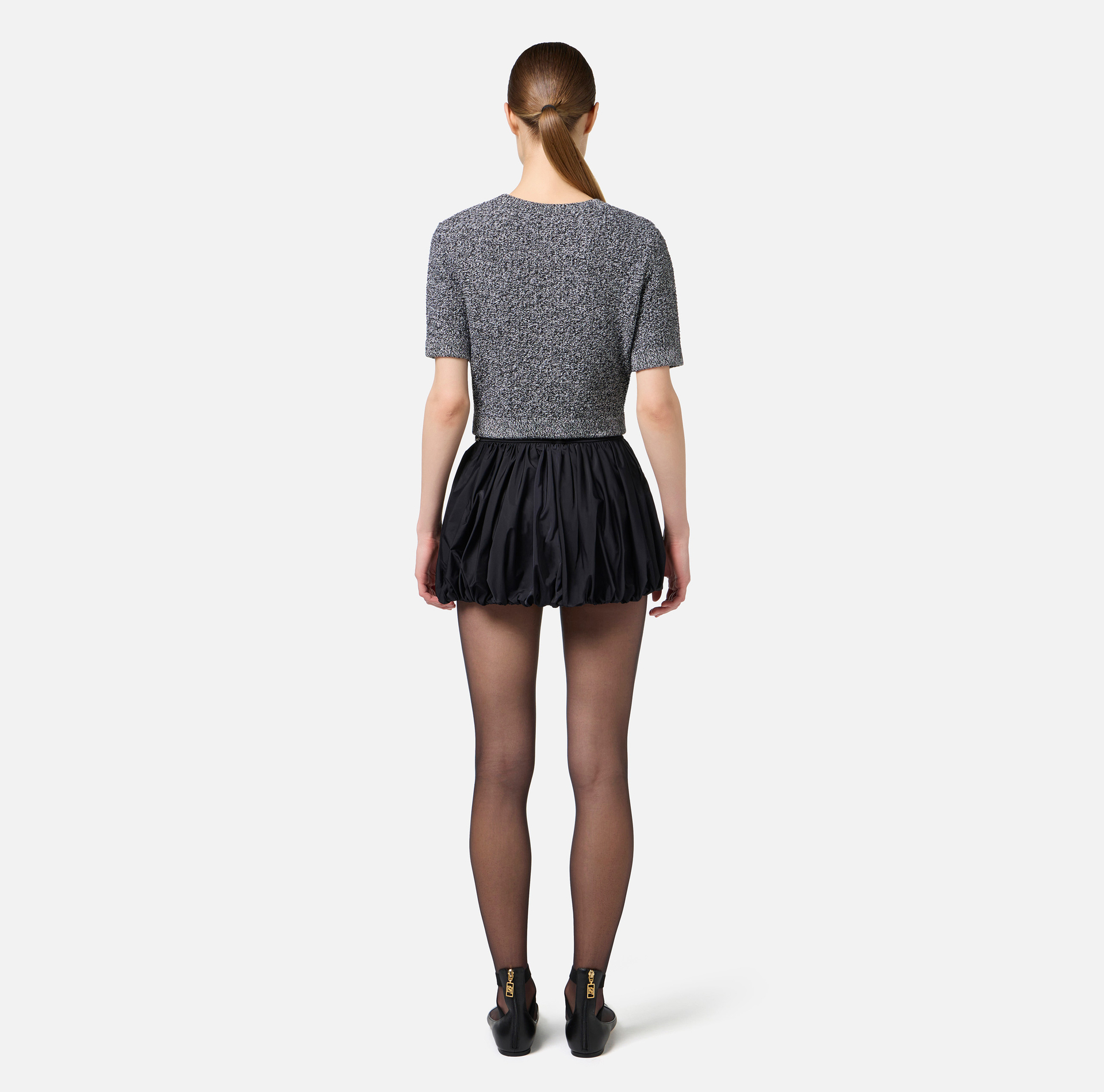 Tricot cropped en laine bouclée avec broderie - Elisabetta Franchi® Outlet