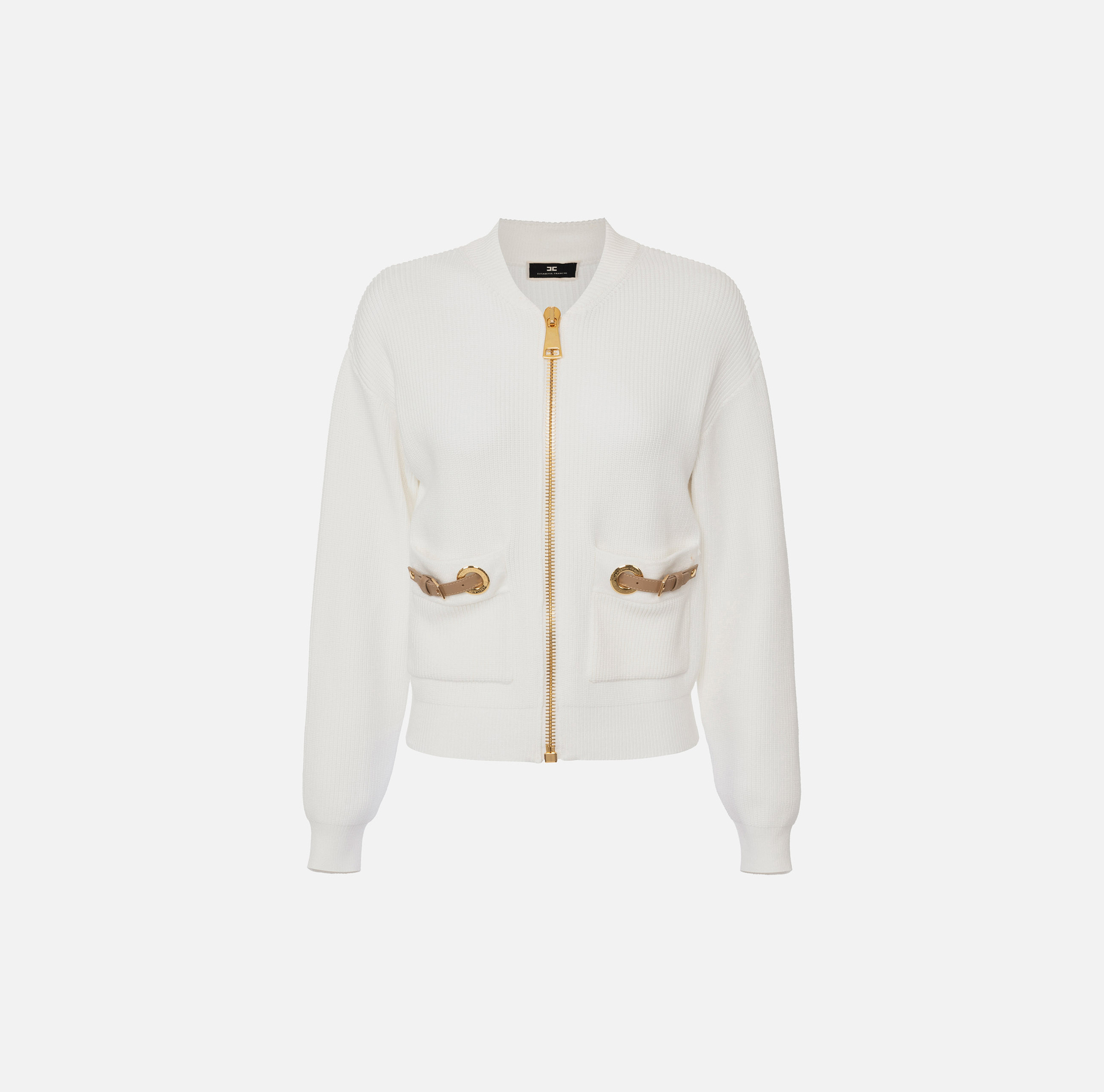 Viscose bomber jacket with straps on the pockets - Elisabetta Franchi® Outlet