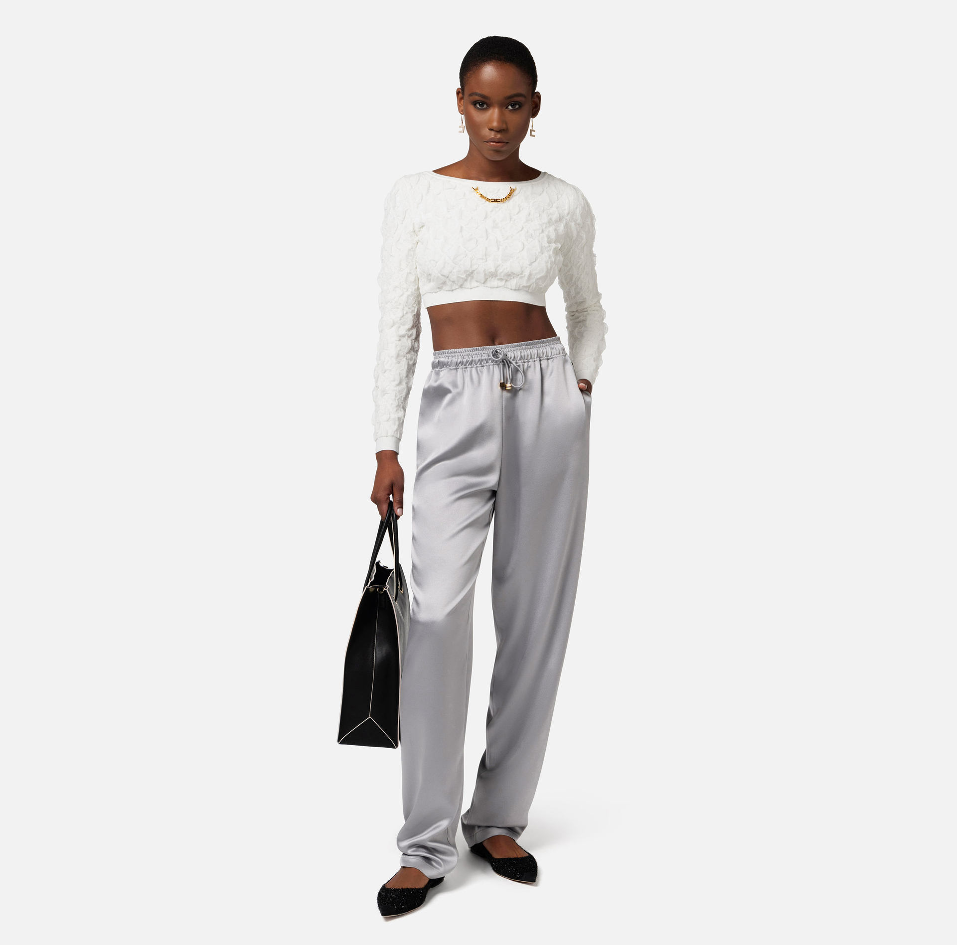 Top cropped en viscose gaufrée - Elisabetta Franchi® Outlet