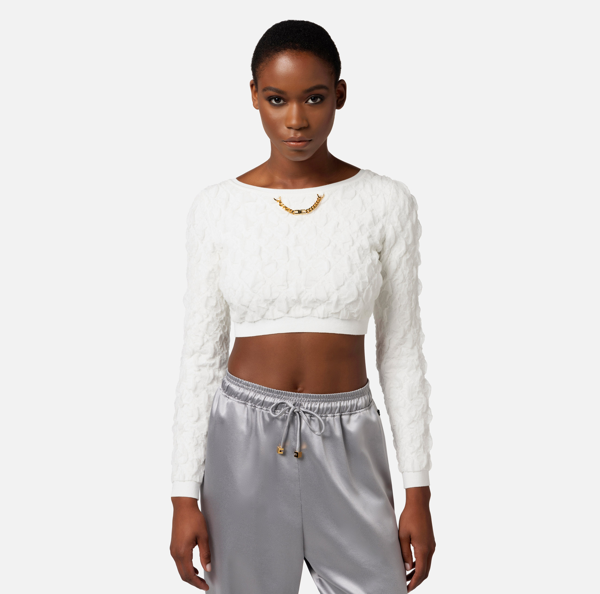 Top cropped en viscose gaufrée - Elisabetta Franchi® Outlet