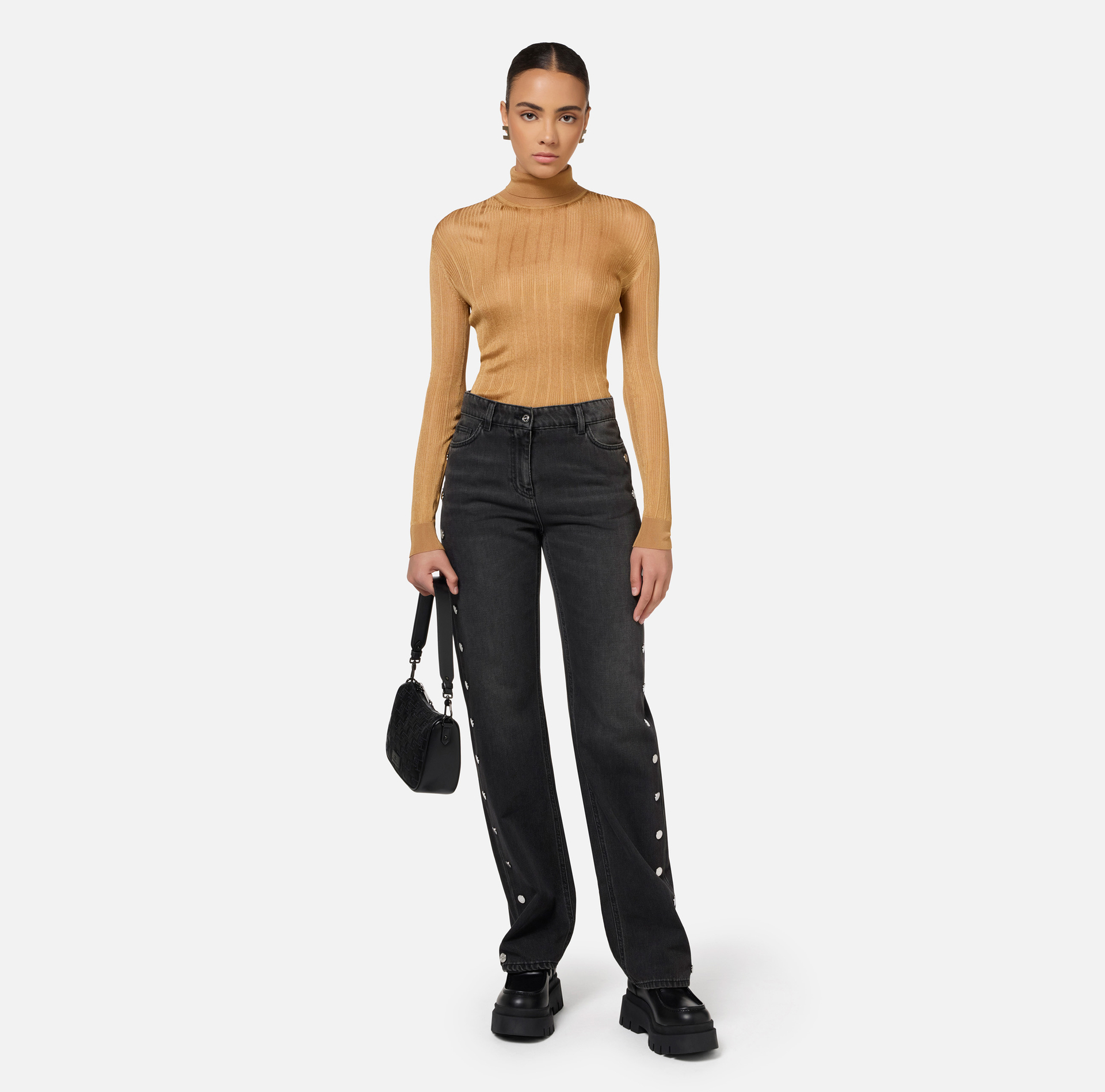 Dolcevita in viscosa lucida a costine - Elisabetta Franchi® Outlet