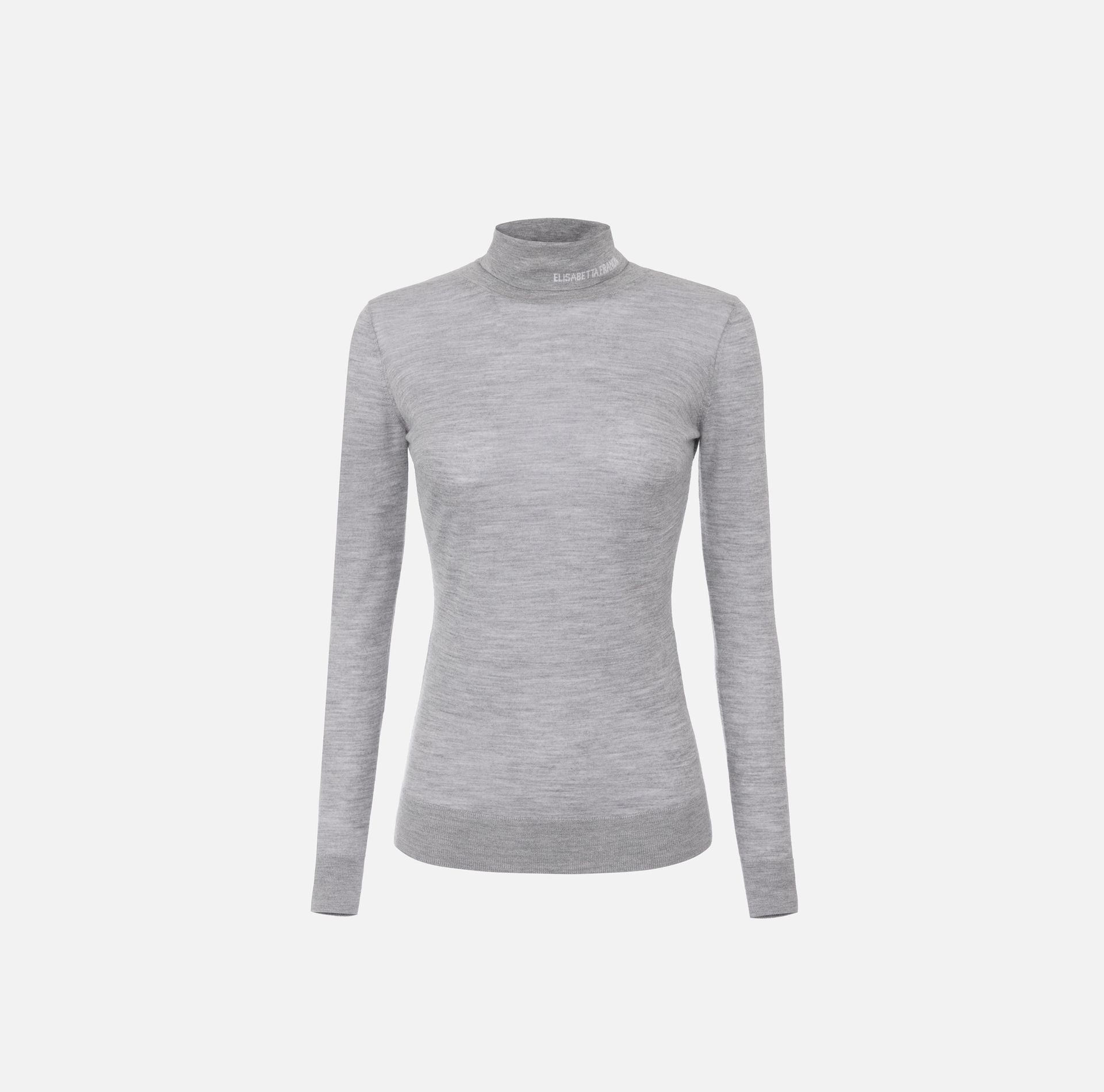 Turtleneck top in merino wool fabric with jacquard logo - Elisabetta Franchi® Outlet